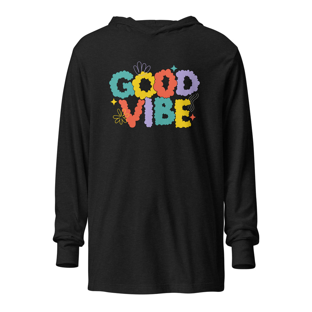 Unisex Hooded Long-Sleeve Tee | Good Vibe Charcoal-Black Triblend Hooded long-sleeve tee AwRans Clothing unisex-hooded-long-sleeve-tee-charcoal-black-triblend-front-67eb9bb8ee305