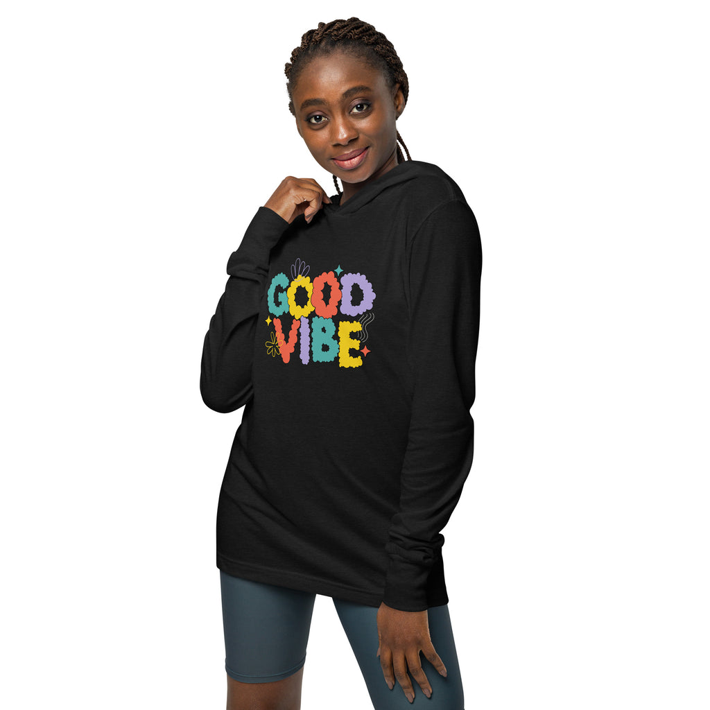 Unisex Hooded Long-Sleeve Tee | Good Vibe Hooded long-sleeve tee AwRans Clothing unisex-hooded-long-sleeve-tee-charcoal-black-triblend-front-67eb9bb8f054b