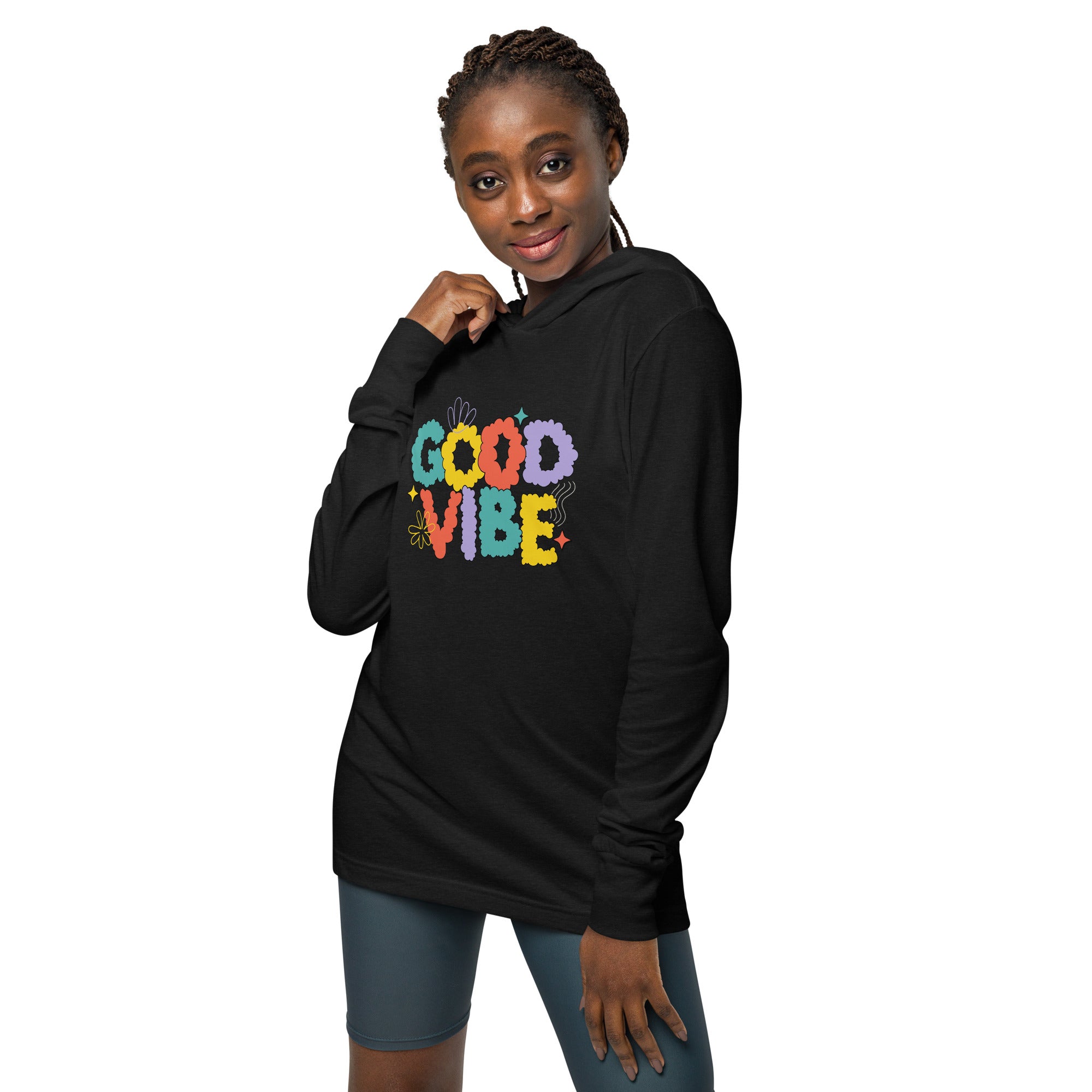 Unisex Hooded Long-Sleeve Tee | Good Vibe Hooded long-sleeve tee AwRans Clothing unisex-hooded-long-sleeve-tee-charcoal-black-triblend-front-67eb9bb8f054b