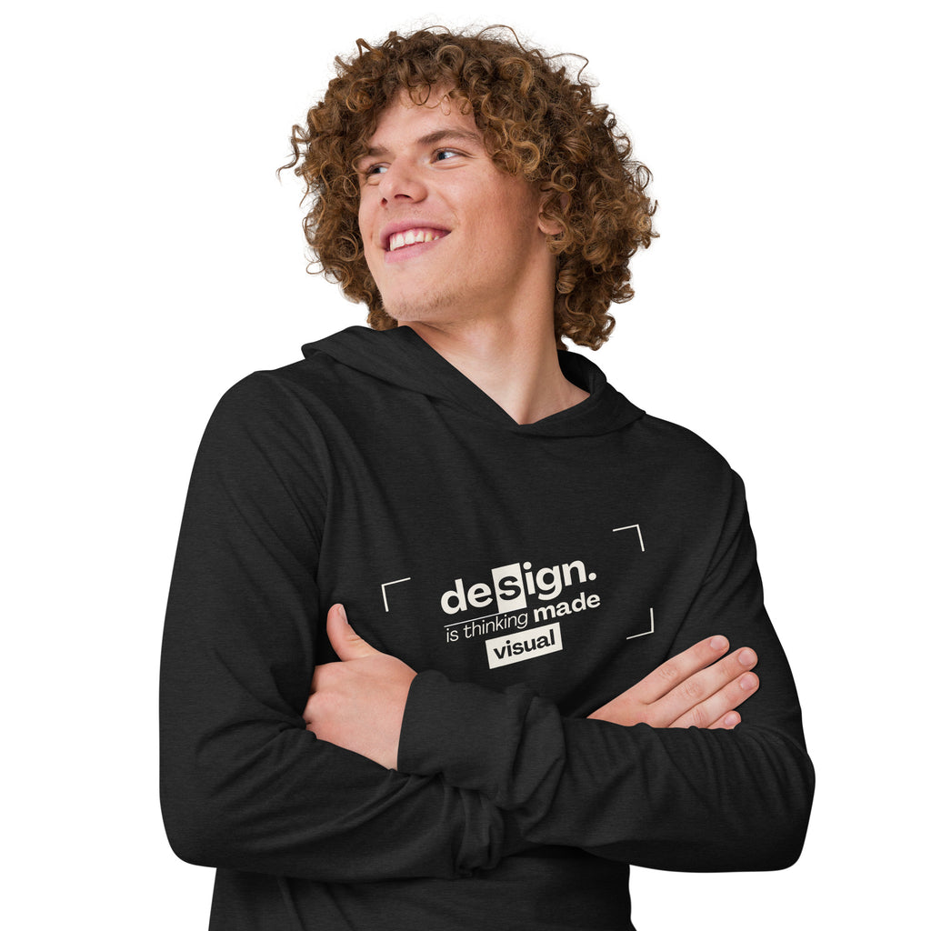 Unisex Hooded Long-Sleeve Tee | Design Is Thinking Made Visual Hooded long-sleeve tee AwRans Clothing unisex-hooded-long-sleeve-tee-charcoal-black-triblend-right-front-67eb9b110be0d