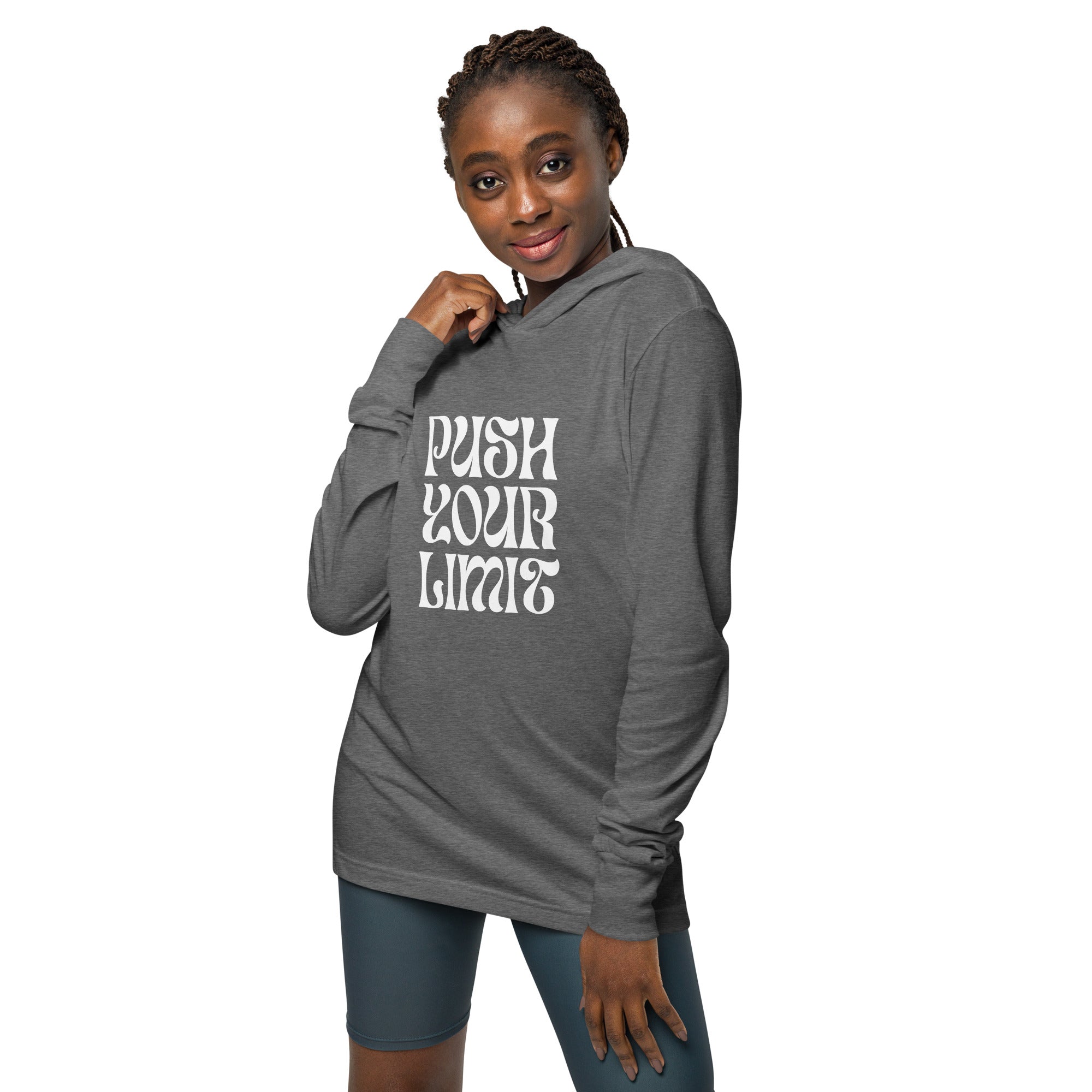 Unisex Hooded Long-Sleeve Tee | Push Your Limits Hooded long-sleeve tee AwRans Clothing unisex-hooded-long-sleeve-tee-grey-triblend-front-67eb91e1bfd96
