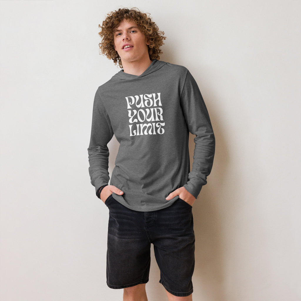 Unisex Hooded Long-Sleeve Tee | Push Your Limits Hooded long-sleeve tee AwRans Clothing unisex-hooded-long-sleeve-tee-grey-triblend-front-67eb91e1c2f6a