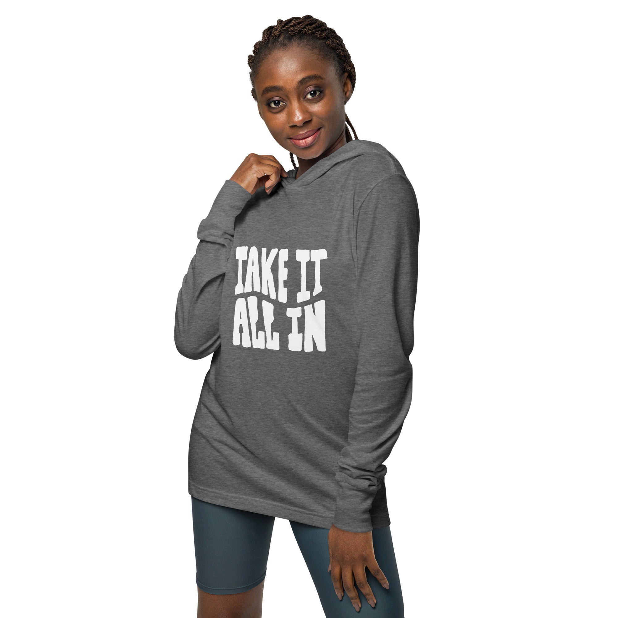 Unisex Hooded Long-Sleeve Tee | Take It All In Hooded long-sleeve tee AwRans Clothing unisex-hooded-long-sleeve-tee-grey-triblend-front-67eb9421c9d0b