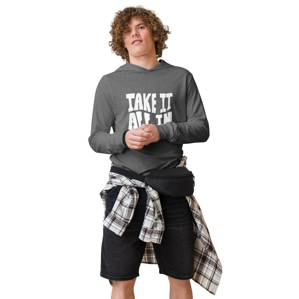 Unisex Hooded Long-Sleeve Tee | Take It All In Hooded long-sleeve tee AwRans Clothing unisex-hooded-long-sleeve-tee-grey-triblend-front-67eb9421cbc94