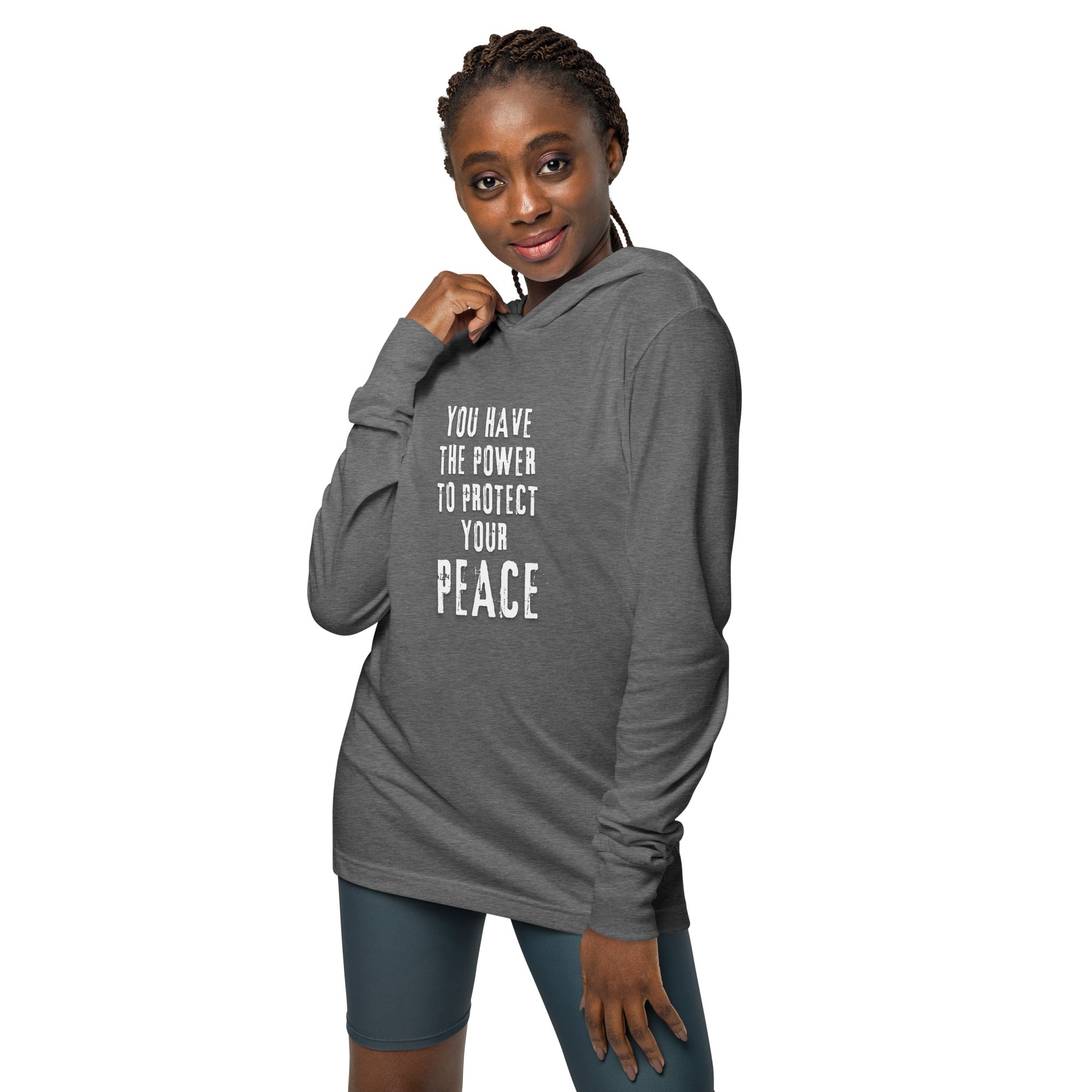 Unisex Hooded Long-Sleeve Tee | You Have The Power To Protect Your Peace Hooded long-sleeve tee AwRans Clothing unisex-hooded-long-sleeve-tee-grey-triblend-front-67eb958c092a5