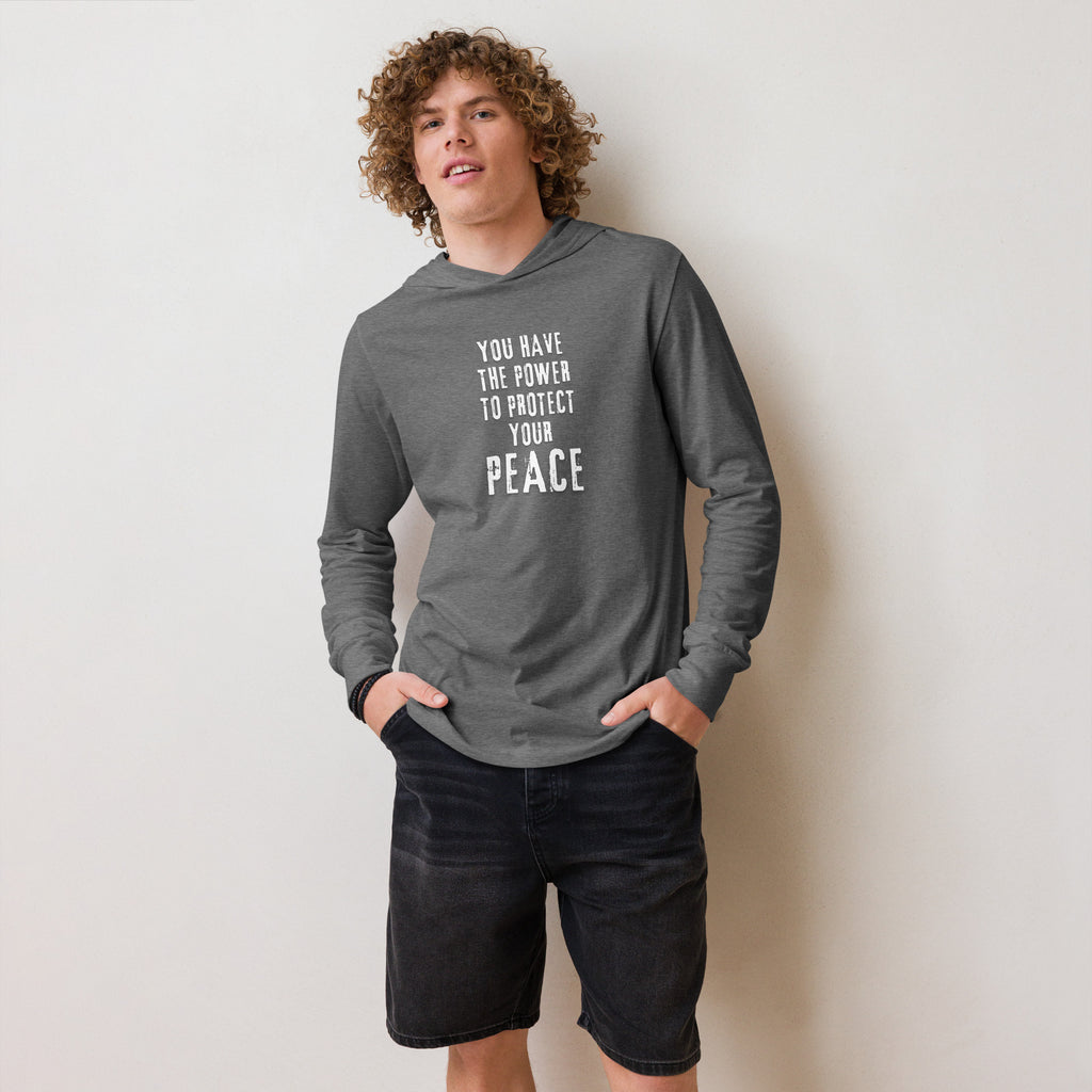Unisex Hooded Long-Sleeve Tee | You Have The Power To Protect Your Peace Hooded long-sleeve tee AwRans Clothing unisex-hooded-long-sleeve-tee-grey-triblend-front-67eb958c0add7