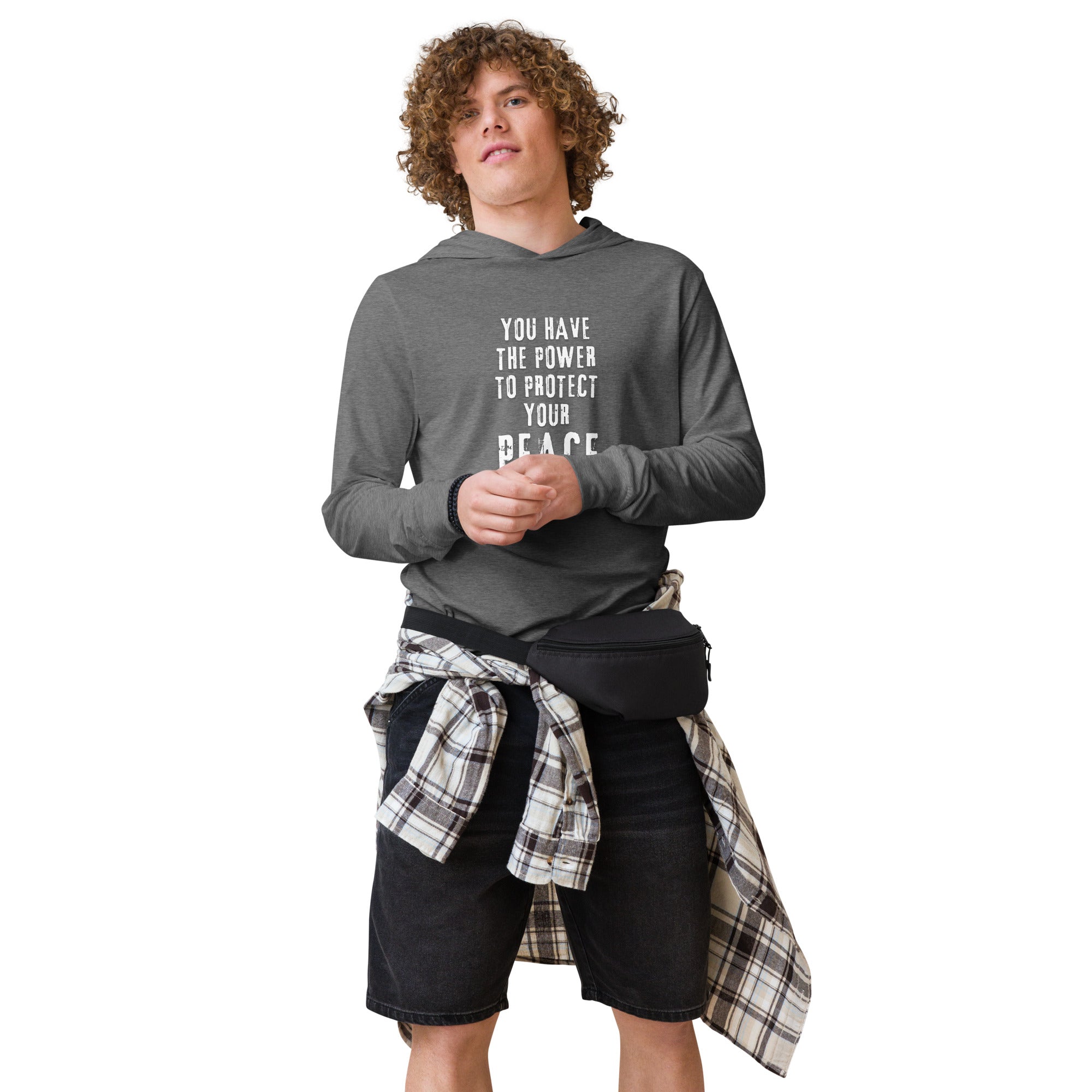 Unisex Hooded Long-Sleeve Tee | You Have The Power To Protect Your Peace Hooded long-sleeve tee AwRans Clothing unisex-hooded-long-sleeve-tee-grey-triblend-front-67eb958c0bfb9