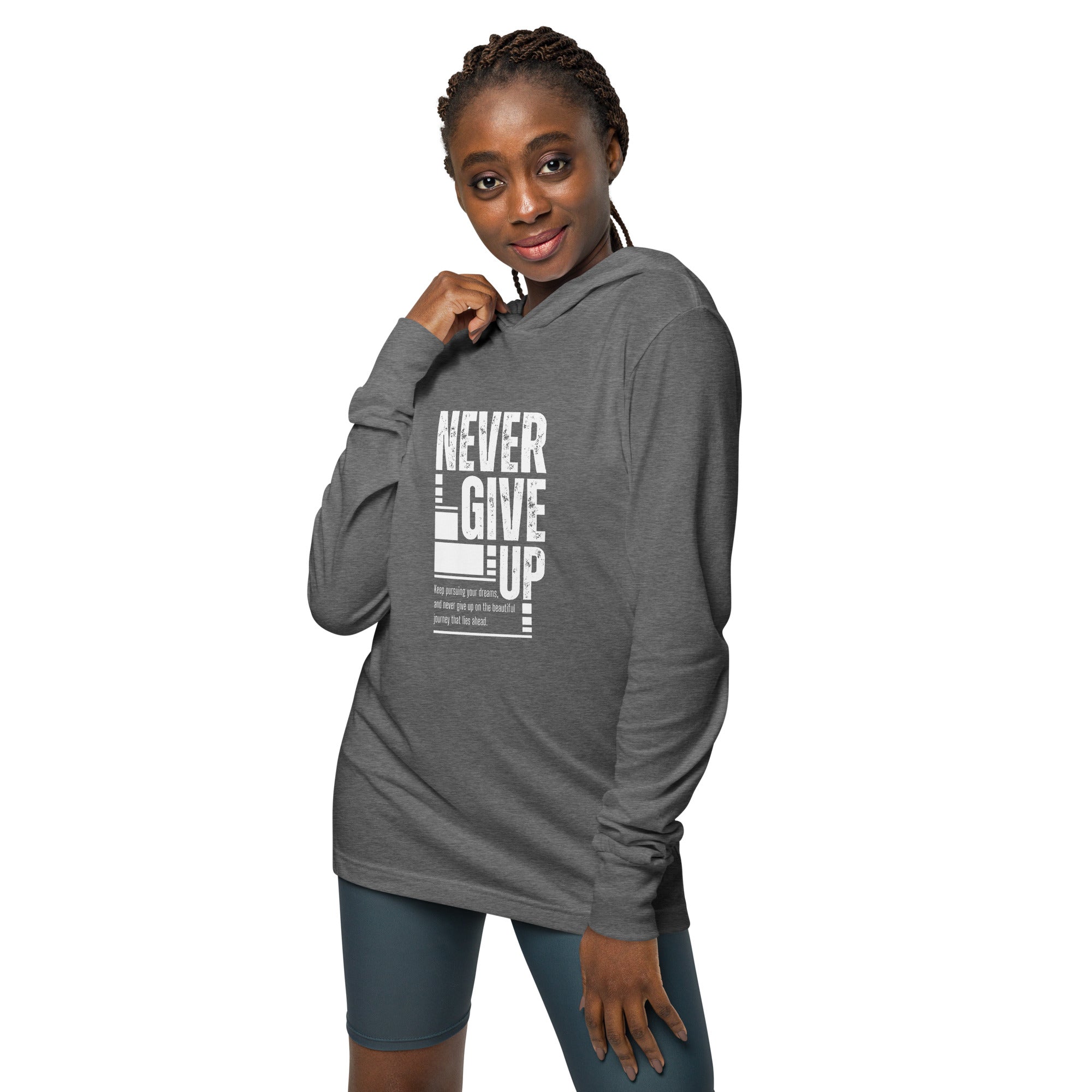 Unisex Hooded Long-Sleeve Tee | Never Give Up Hooded long-sleeve tee AwRans Clothing unisex-hooded-long-sleeve-tee-grey-triblend-front-67eb96c467984