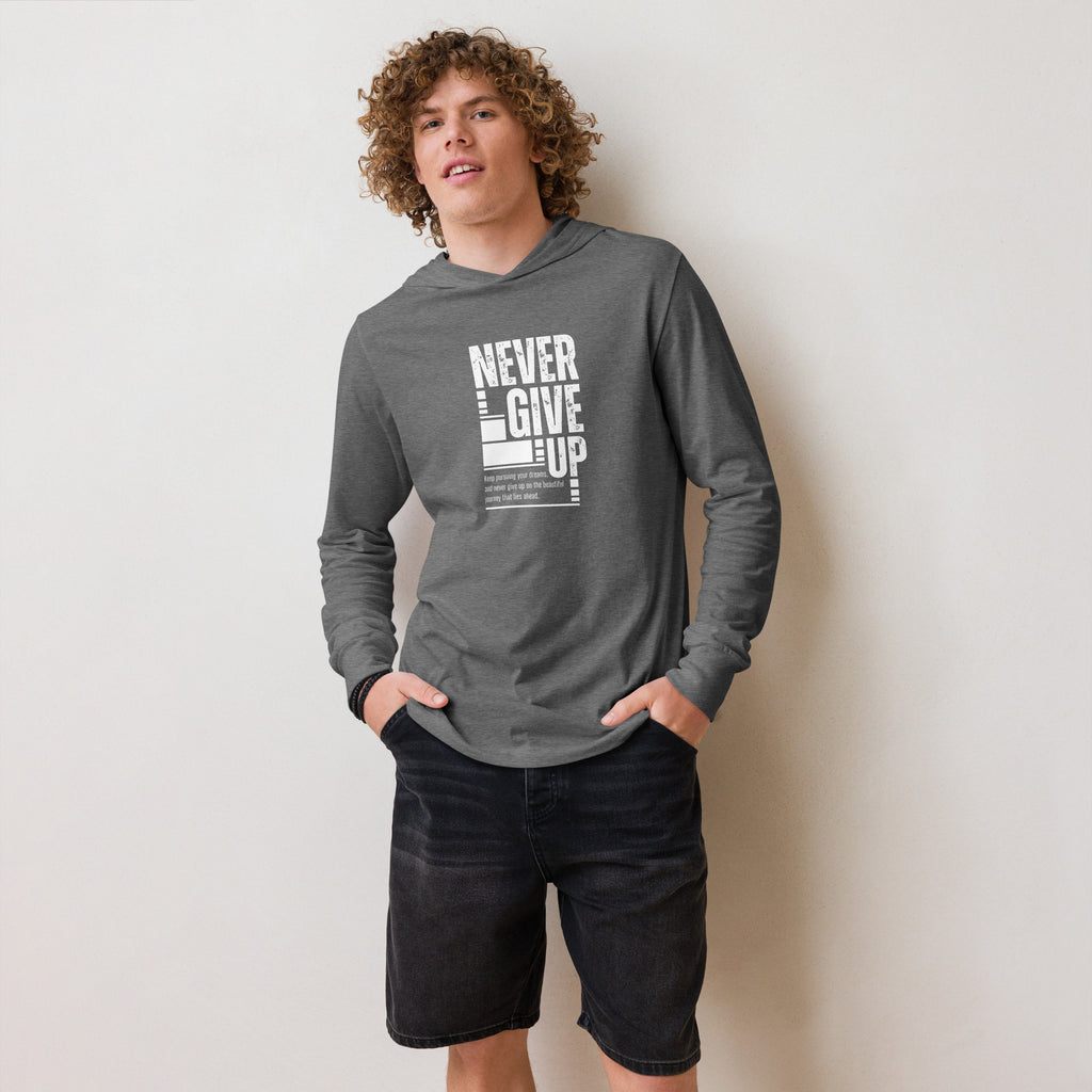 Unisex Hooded Long-Sleeve Tee | Never Give Up Hooded long-sleeve tee AwRans Clothing unisex-hooded-long-sleeve-tee-grey-triblend-front-67eb96c468ee1