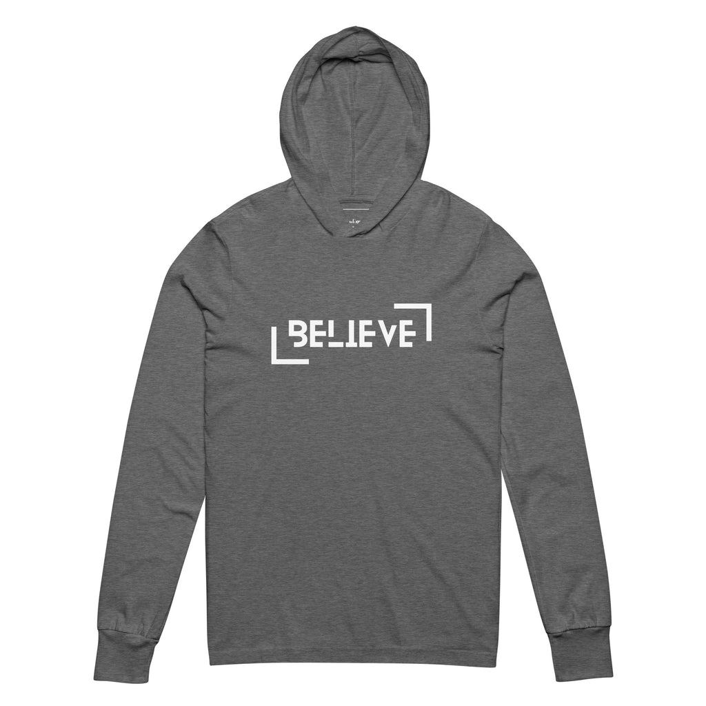 Unisex Hooded Long-Sleeve Tee | Believe Hooded long-sleeve tee AwRans Clothing unisex-hooded-long-sleeve-tee-grey-triblend-front-67eb9818bb404