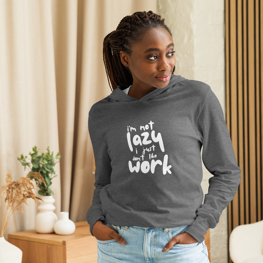 Unisex Hooded Long-Sleeve Tee | I'm Not Lazy,I Just Don't Like The Work Hooded long-sleeve tee AwRans Clothing unisex-hooded-long-sleeve-tee-grey-triblend-front-67eb98bd7c36d