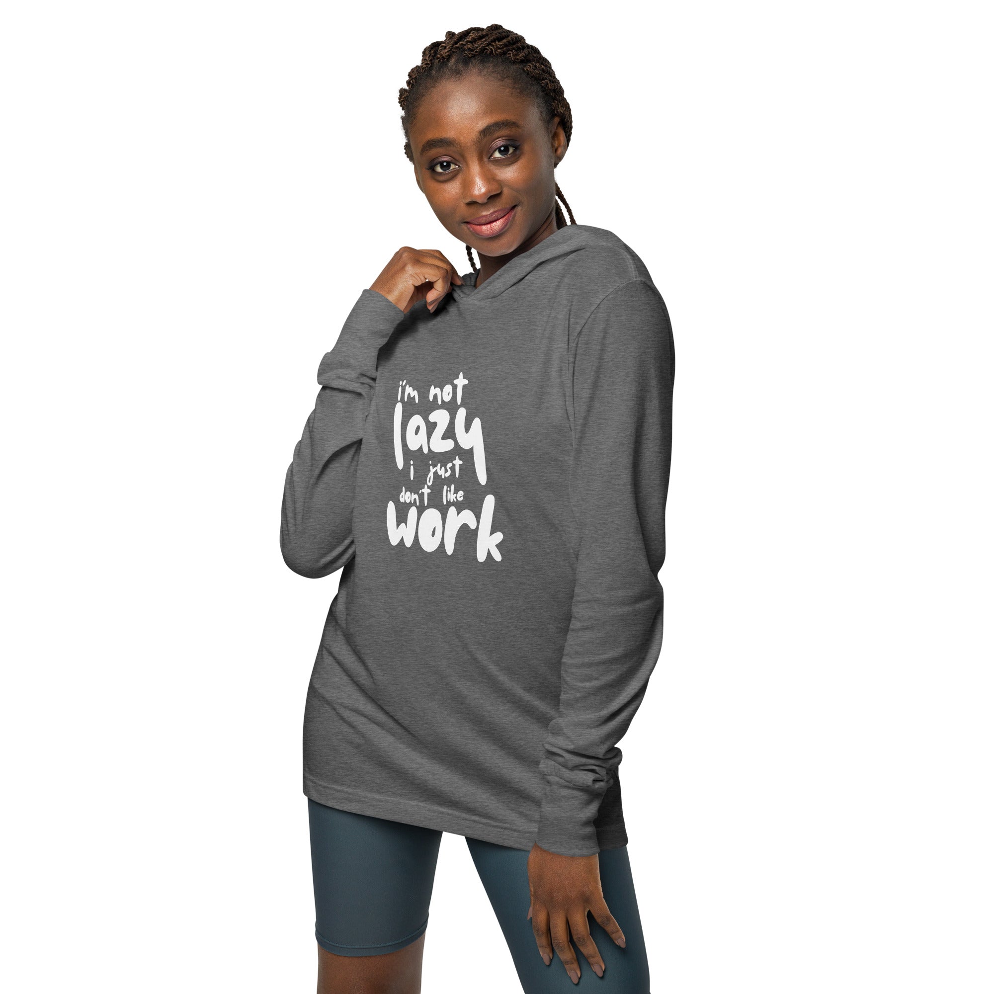 Unisex Hooded Long-Sleeve Tee | I'm Not Lazy,I Just Don't Like The Work Hooded long-sleeve tee AwRans Clothing unisex-hooded-long-sleeve-tee-grey-triblend-front-67eb98bd7cf0a