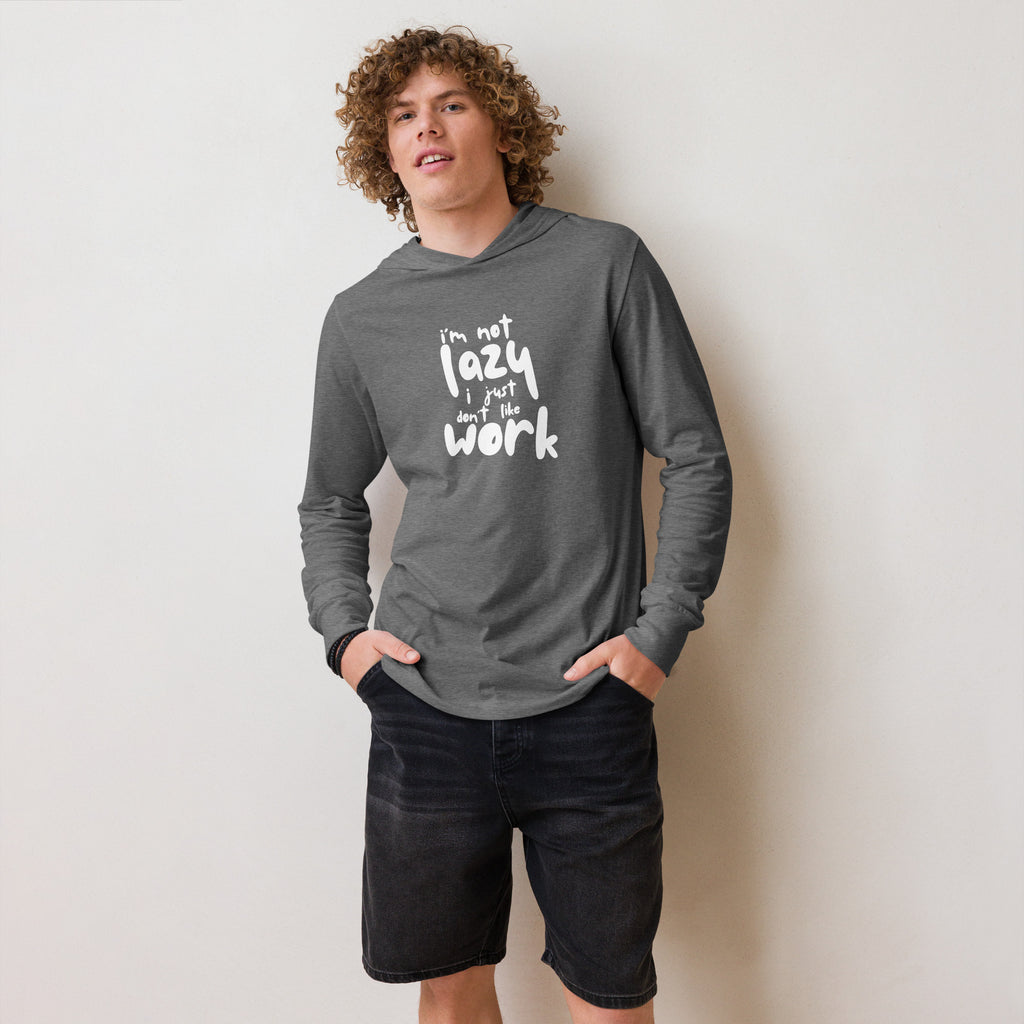 Unisex Hooded Long-Sleeve Tee | I'm Not Lazy,I Just Don't Like The Work Hooded long-sleeve tee AwRans Clothing unisex-hooded-long-sleeve-tee-grey-triblend-front-67eb98bd7e675