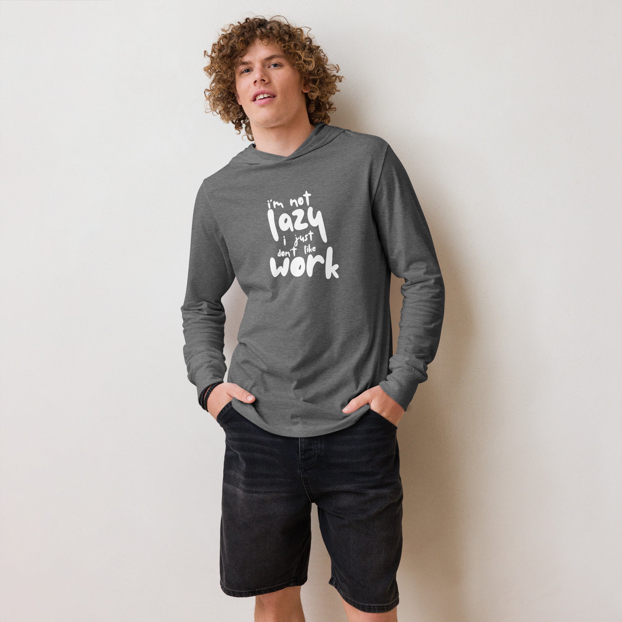 Unisex Hooded Long-Sleeve Tee | I'm Not Lazy,I Just Don't Like The Work Hooded long-sleeve tee AwRans Clothing unisex-hooded-long-sleeve-tee-grey-triblend-front-67eb98bd7e675