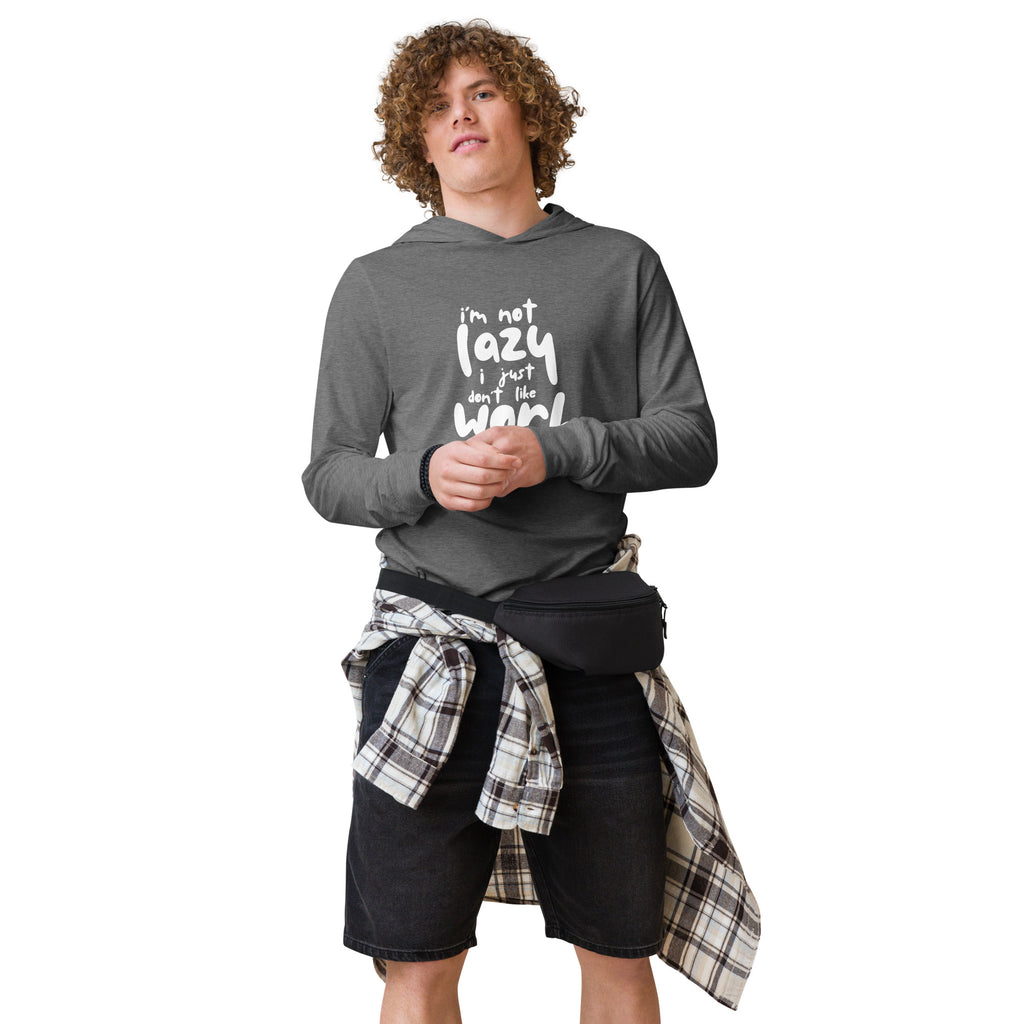 Unisex Hooded Long-Sleeve Tee | I'm Not Lazy,I Just Don't Like The Work Hooded long-sleeve tee AwRans Clothing unisex-hooded-long-sleeve-tee-grey-triblend-front-67eb98bd7f004