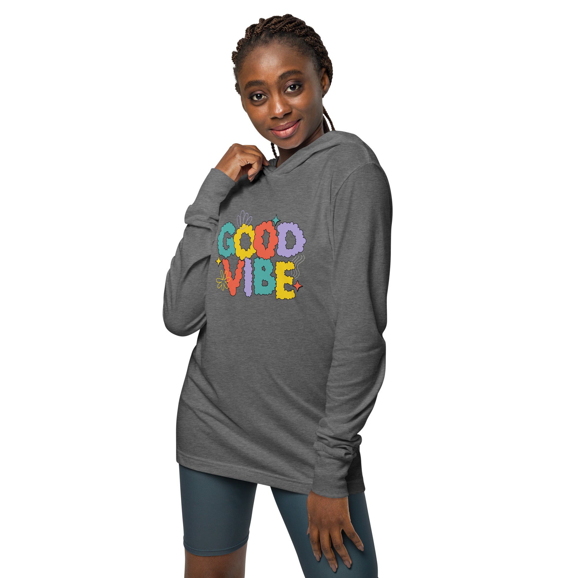 Unisex Hooded Long-Sleeve Tee | Good Vibe Hooded long-sleeve tee AwRans Clothing unisex-hooded-long-sleeve-tee-grey-triblend-front-67eb9bb90a7da