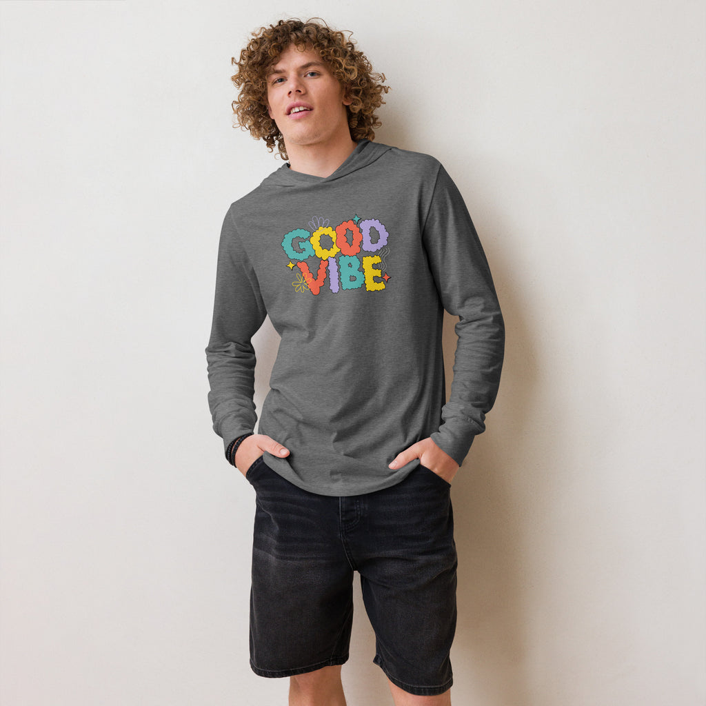 Unisex Hooded Long-Sleeve Tee | Good Vibe Hooded long-sleeve tee AwRans Clothing unisex-hooded-long-sleeve-tee-grey-triblend-front-67eb9bb90bba5