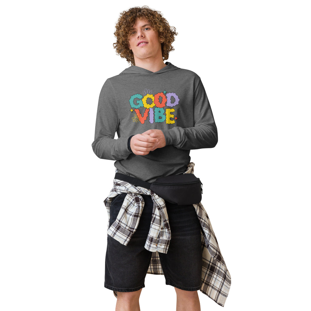 Unisex Hooded Long-Sleeve Tee | Good Vibe Hooded long-sleeve tee AwRans Clothing unisex-hooded-long-sleeve-tee-grey-triblend-front-67eb9bb90c55c