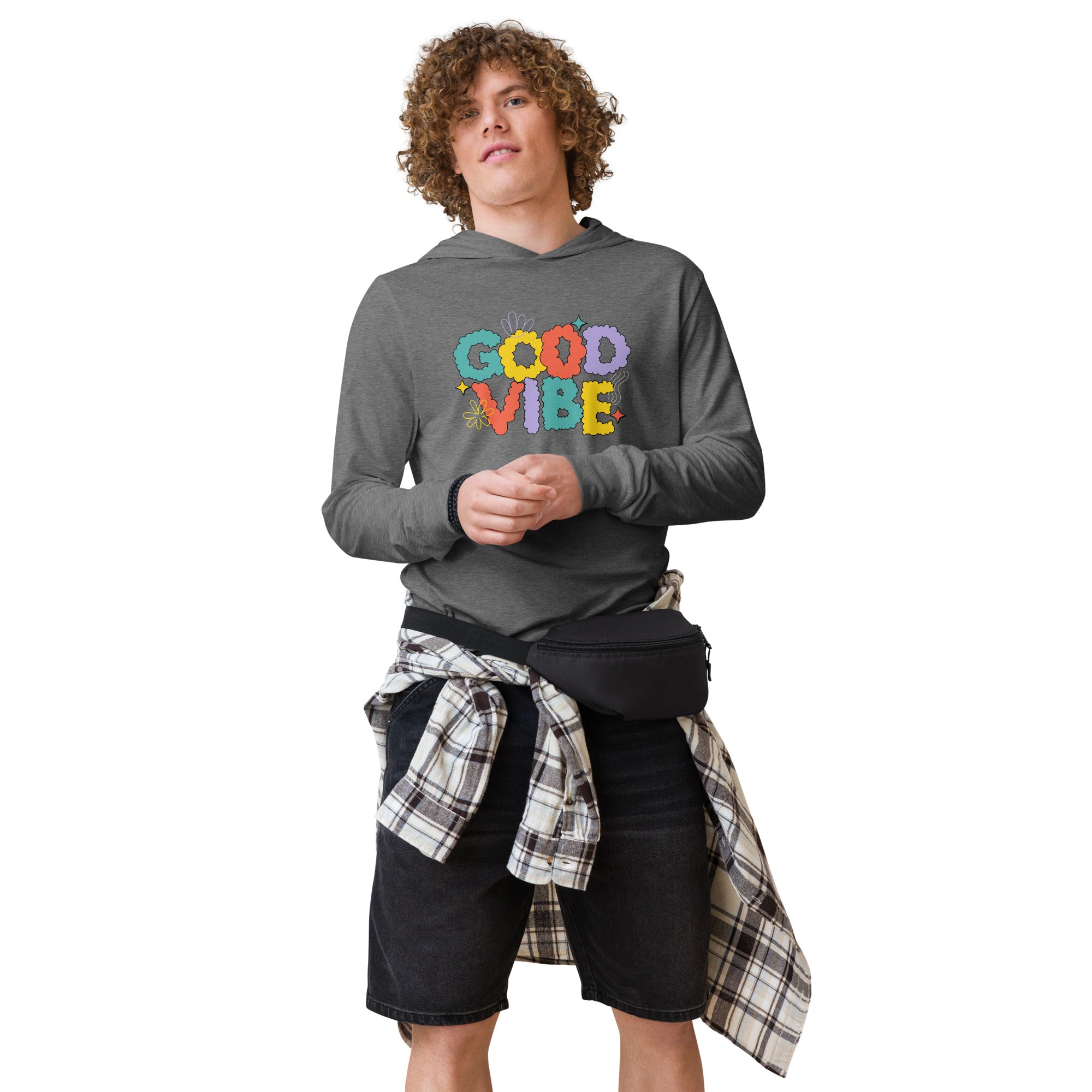 Unisex Hooded Long-Sleeve Tee | Good Vibe Hooded long-sleeve tee AwRans Clothing unisex-hooded-long-sleeve-tee-grey-triblend-front-67eb9bb90c55c