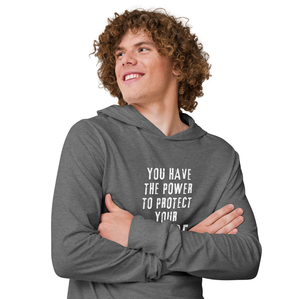 Unisex Hooded Long-Sleeve Tee | You Have The Power To Protect Your Peace Hooded long-sleeve tee AwRans Clothing unisex-hooded-long-sleeve-tee-grey-triblend-right-front-67eb958c09da0