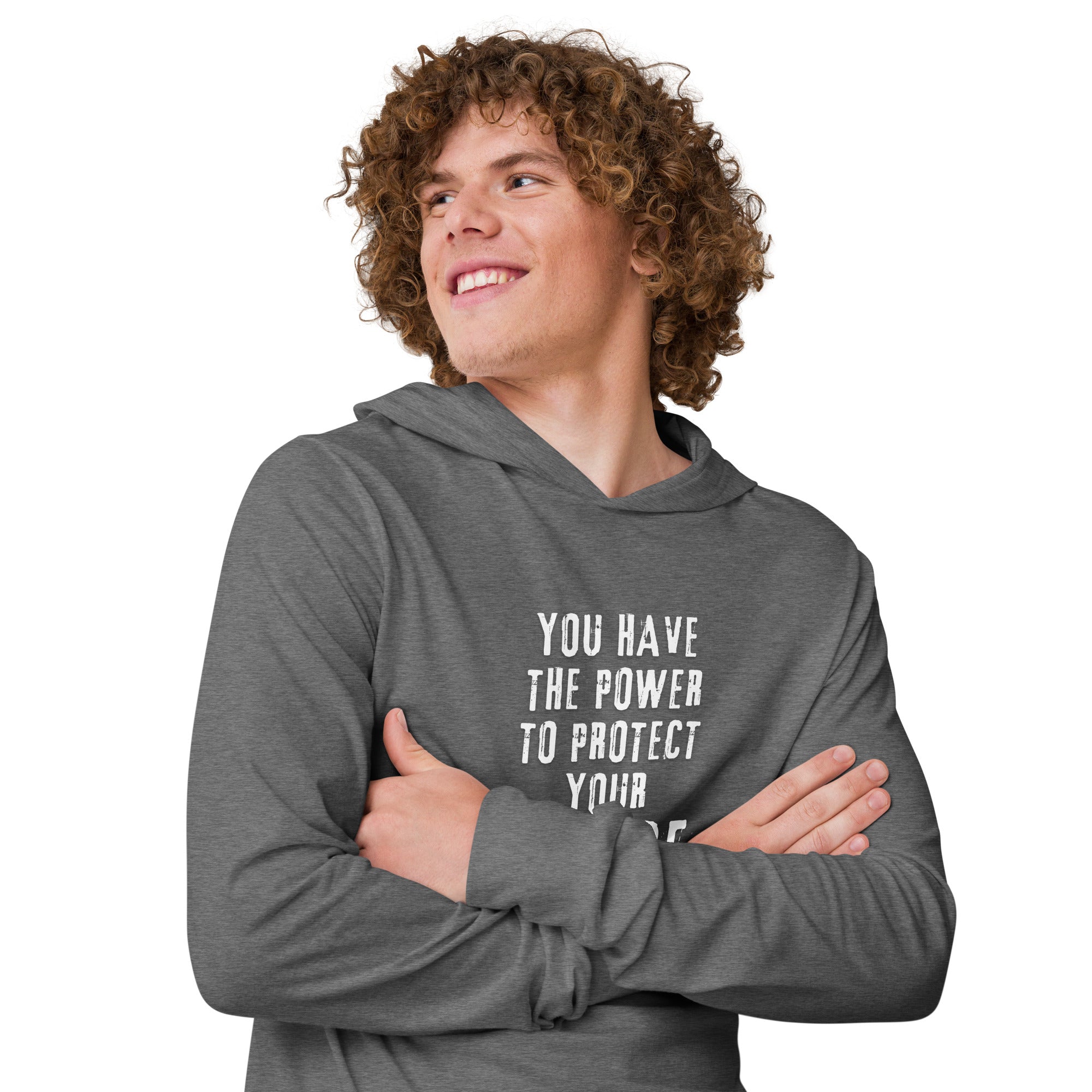 Unisex Hooded Long-Sleeve Tee | You Have The Power To Protect Your Peace Hooded long-sleeve tee AwRans Clothing unisex-hooded-long-sleeve-tee-grey-triblend-right-front-67eb958c09da0