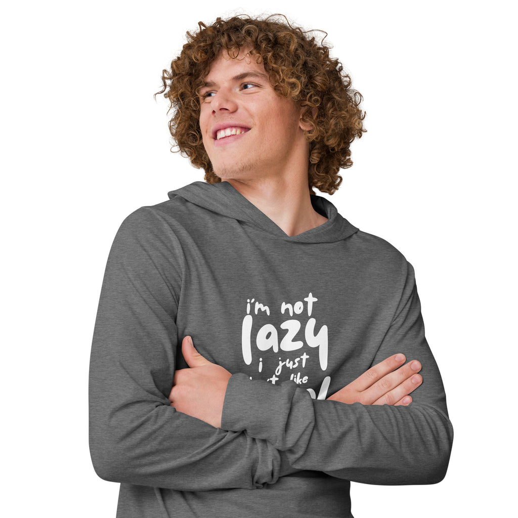 Unisex Hooded Long-Sleeve Tee | I'm Not Lazy,I Just Don't Like The Work Hooded long-sleeve tee AwRans Clothing unisex-hooded-long-sleeve-tee-grey-triblend-right-front-67eb98bd7dc63