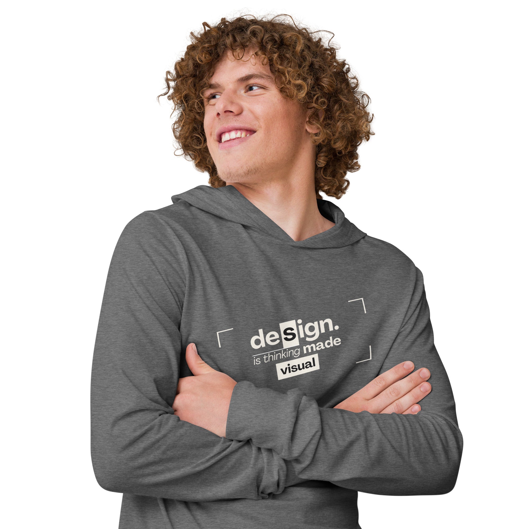 Unisex Hooded Long-Sleeve Tee | Design Is Thinking Made Visual Hooded long-sleeve tee AwRans Clothing unisex-hooded-long-sleeve-tee-grey-triblend-right-front-67eb9b111c071