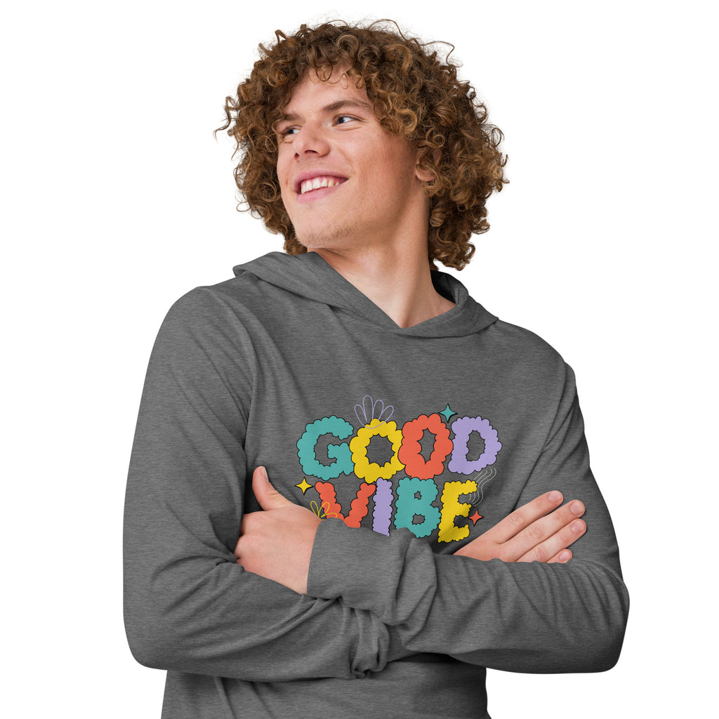 Unisex Hooded Long-Sleeve Tee | Good Vibe Hooded long-sleeve tee AwRans Clothing unisex-hooded-long-sleeve-tee-grey-triblend-right-front-67eb9bb90b1e5