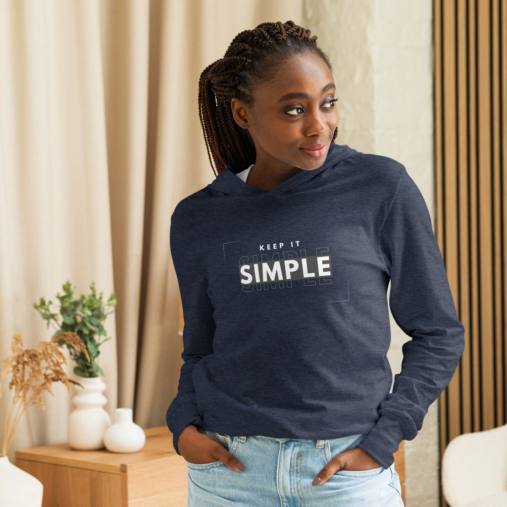 Unisex Hooded Long-Sleeve Tee | Keep It Simple Hooded long-sleeve tee AwRans Clothing unisex-hooded-long-sleeve-tee-heather-navy-front-67eb9381a1ae0