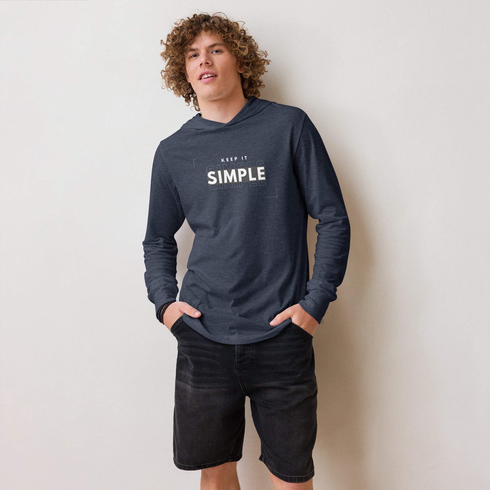 Unisex Hooded Long-Sleeve Tee | Keep It Simple Hooded long-sleeve tee AwRans Clothing unisex-hooded-long-sleeve-tee-heather-navy-front-67eb9381a32a3