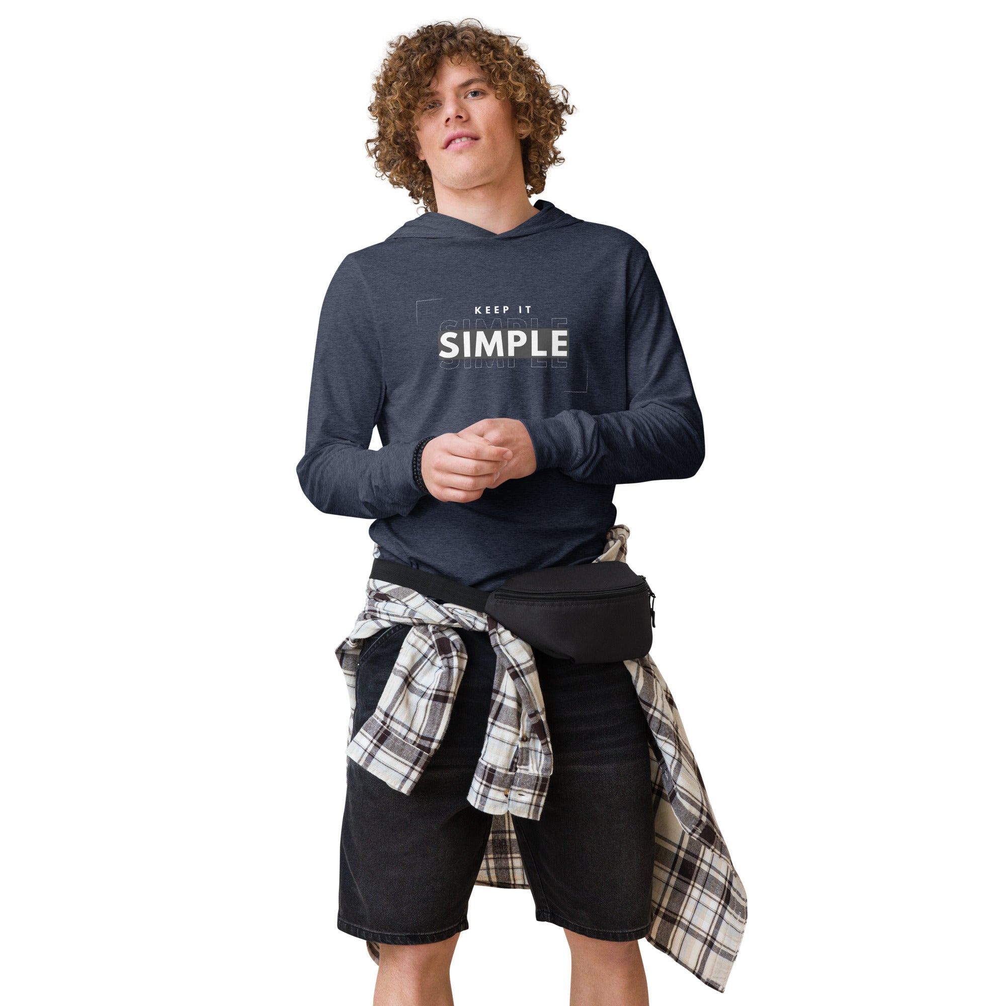 Unisex Hooded Long-Sleeve Tee | Keep It Simple Hooded long-sleeve tee AwRans Clothing unisex-hooded-long-sleeve-tee-heather-navy-front-67eb9381a3a5b