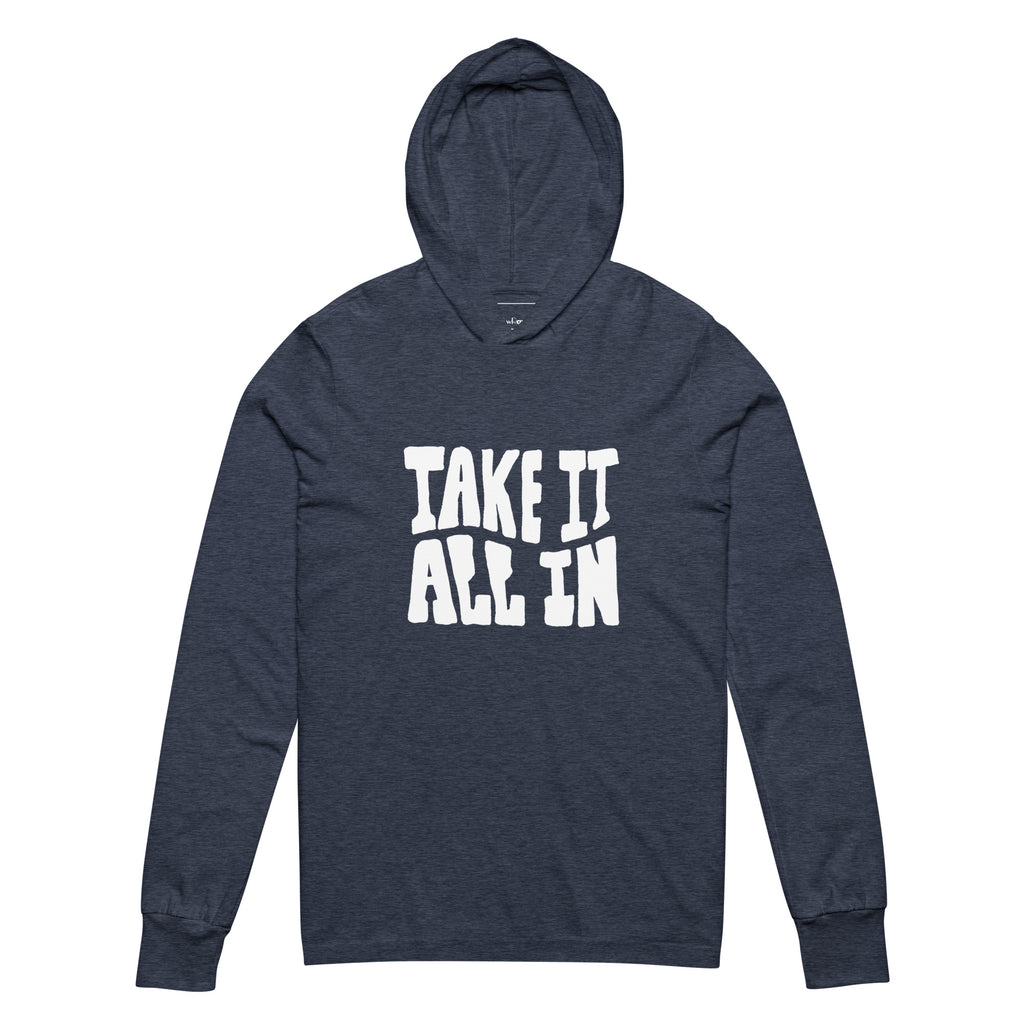 Unisex Hooded Long-Sleeve Tee | Take It All In Hooded long-sleeve tee AwRans Clothing unisex-hooded-long-sleeve-tee-heather-navy-front-67eb9421c6042