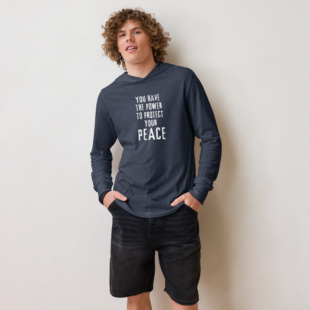 Unisex Hooded Long-Sleeve Tee | You Have The Power To Protect Your Peace Hooded long-sleeve tee AwRans Clothing unisex-hooded-long-sleeve-tee-heather-navy-front-67eb958c02d2f