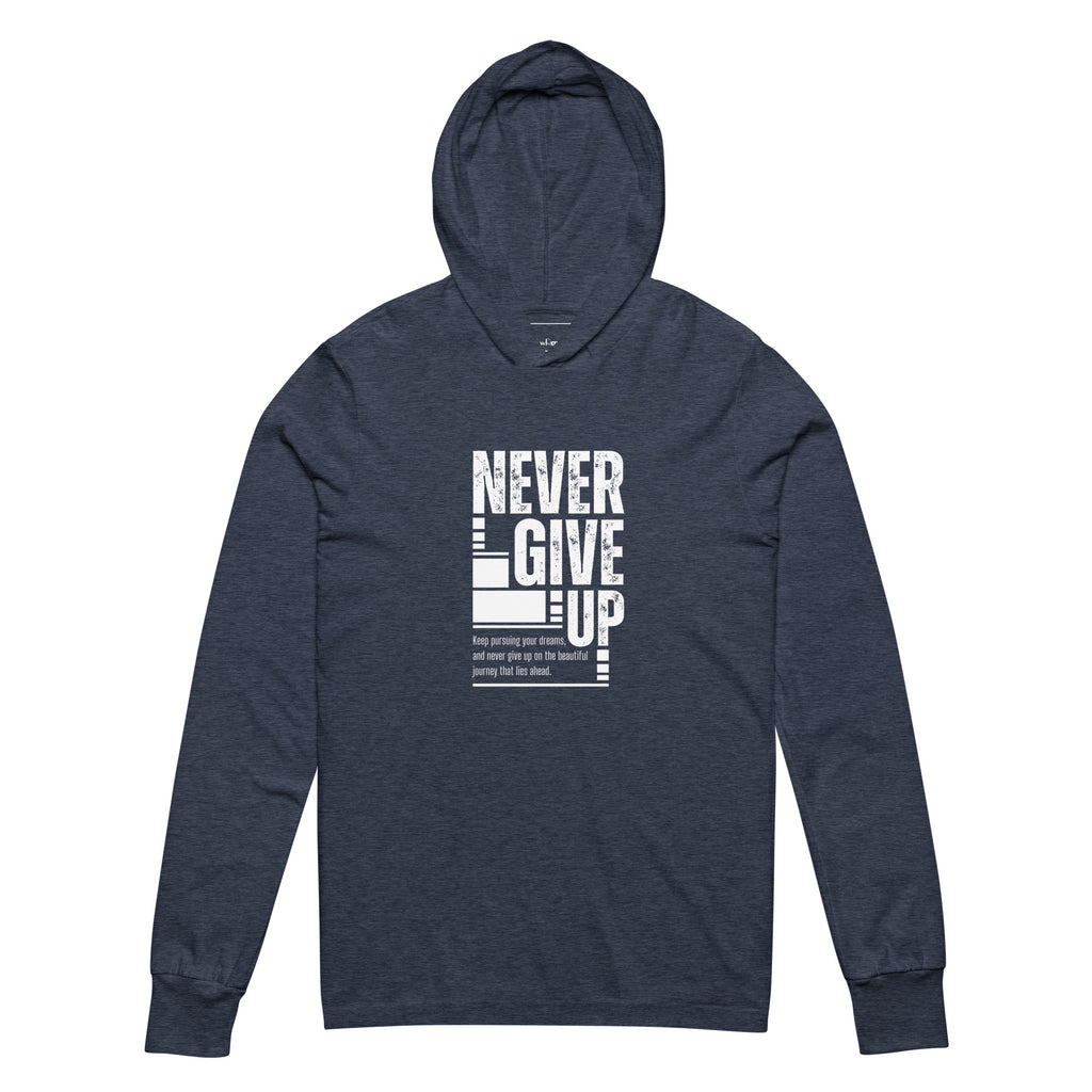 Unisex Hooded Long-Sleeve Tee | Never Give Up Hooded long-sleeve tee AwRans Clothing unisex-hooded-long-sleeve-tee-heather-navy-front-67eb96c463c6d