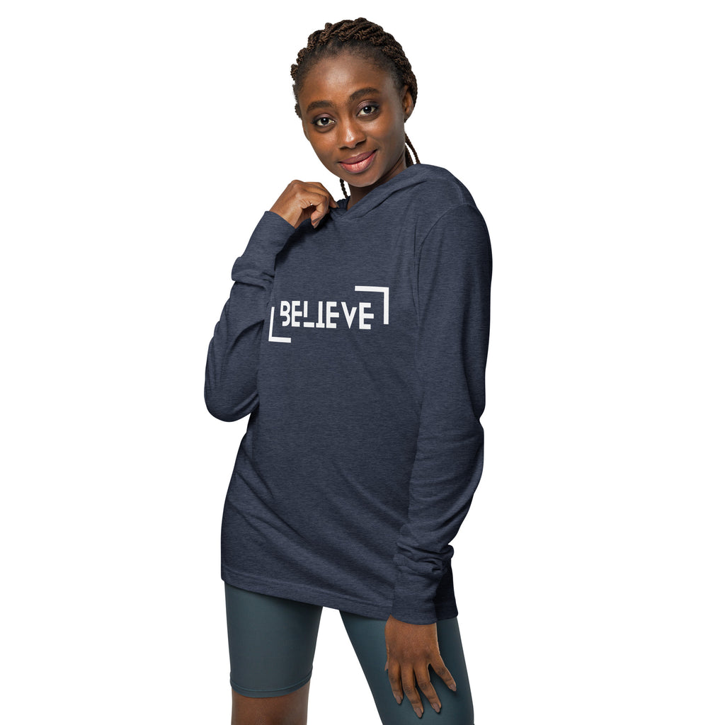 Unisex Hooded Long-Sleeve Tee | Believe Hooded long-sleeve tee AwRans Clothing unisex-hooded-long-sleeve-tee-heather-navy-front-67eb9818b059d
