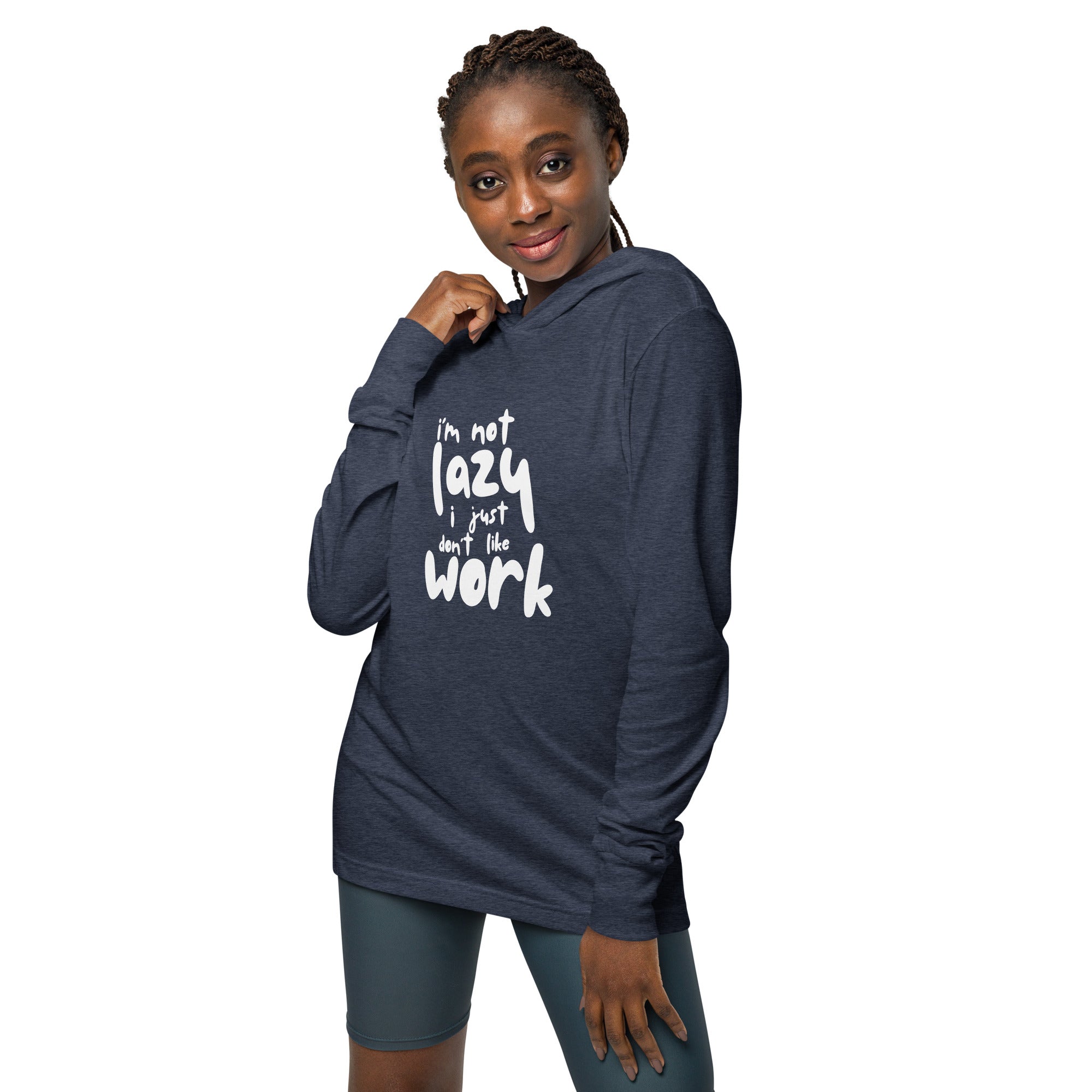 Unisex Hooded Long-Sleeve Tee | I'm Not Lazy,I Just Don't Like The Work Hooded long-sleeve tee AwRans Clothing unisex-hooded-long-sleeve-tee-heather-navy-front-67eb98bd764c0
