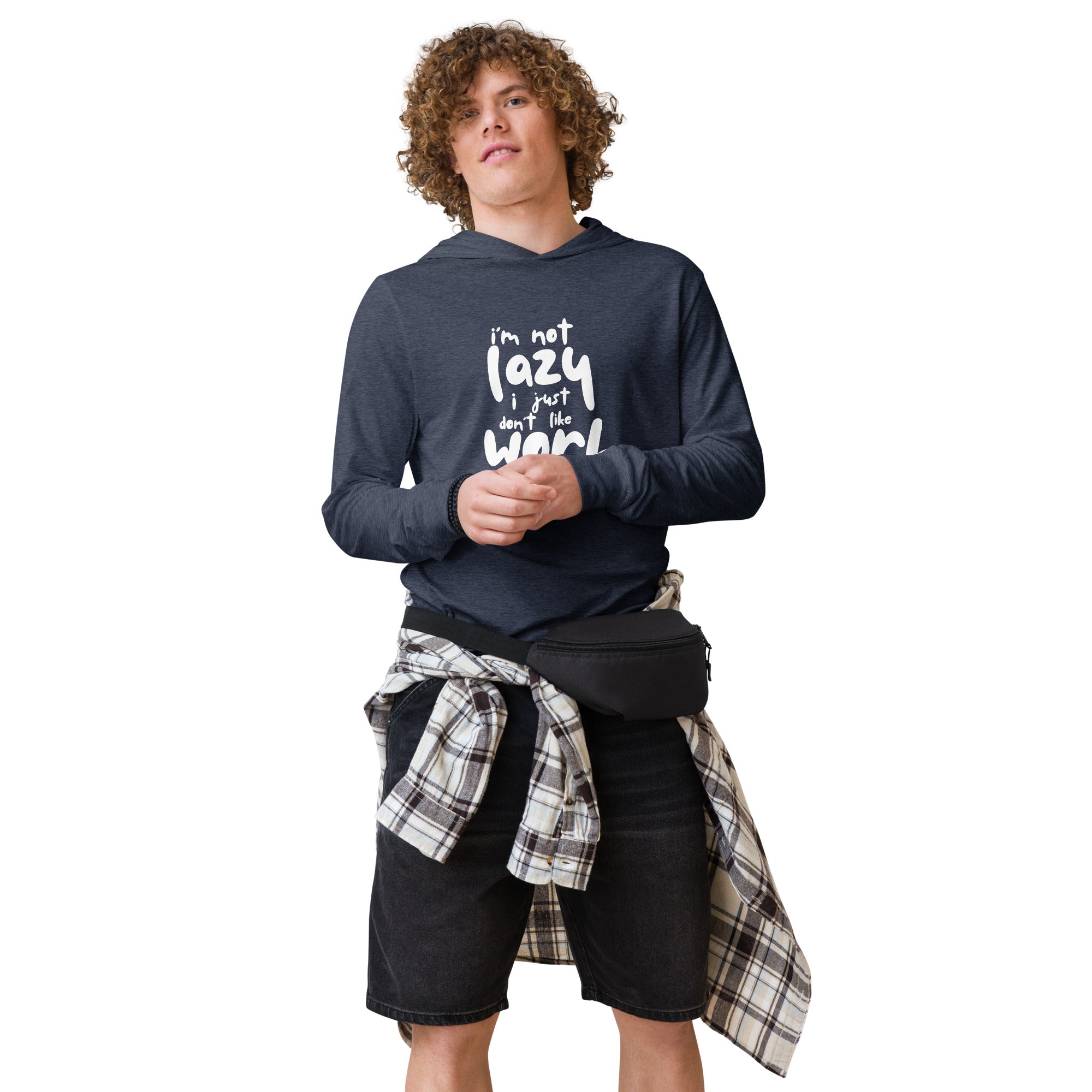 Unisex Hooded Long-Sleeve Tee | I'm Not Lazy,I Just Don't Like The Work Hooded long-sleeve tee AwRans Clothing unisex-hooded-long-sleeve-tee-heather-navy-front-67eb98bd77d38