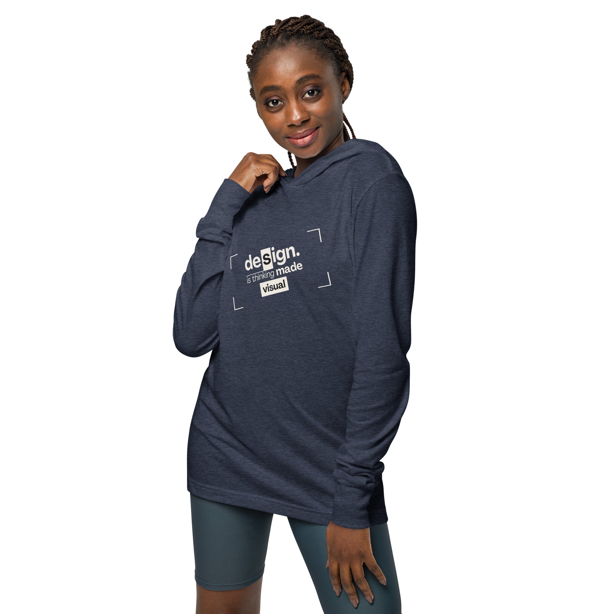 Unisex Hooded Long-Sleeve Tee | Design Is Thinking Made Visual Hooded long-sleeve tee AwRans Clothing unisex-hooded-long-sleeve-tee-heather-navy-front-67eb9b11147f9