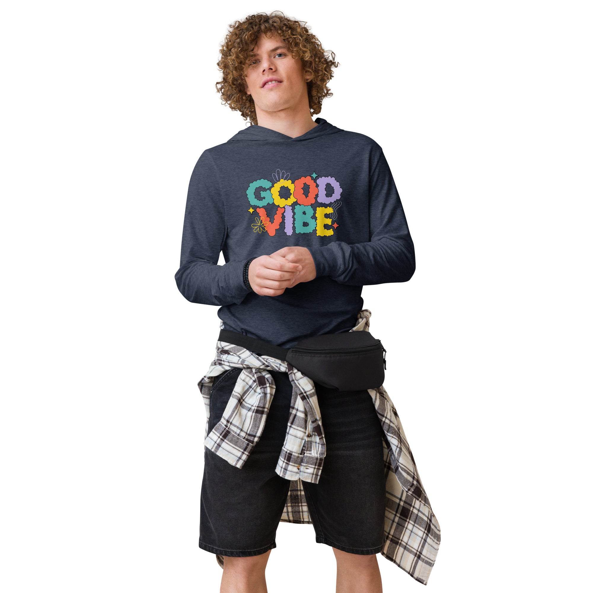 Unisex Hooded Long-Sleeve Tee | Good Vibe Hooded long-sleeve tee AwRans Clothing unisex-hooded-long-sleeve-tee-heather-navy-front-67eb9bb905ebe