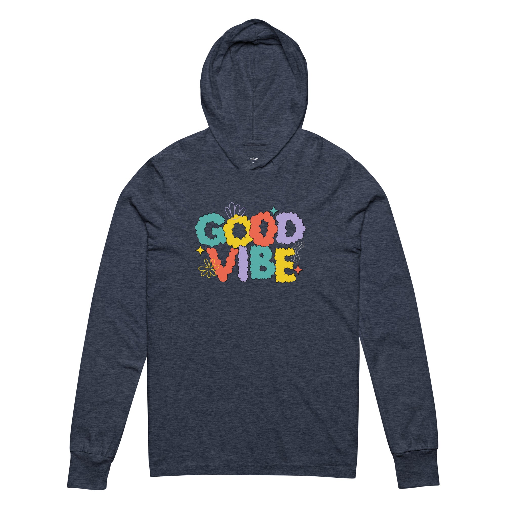 Unisex Hooded Long-Sleeve Tee | Good Vibe Hooded long-sleeve tee AwRans Clothing unisex-hooded-long-sleeve-tee-heather-navy-front-67eb9bb906a10