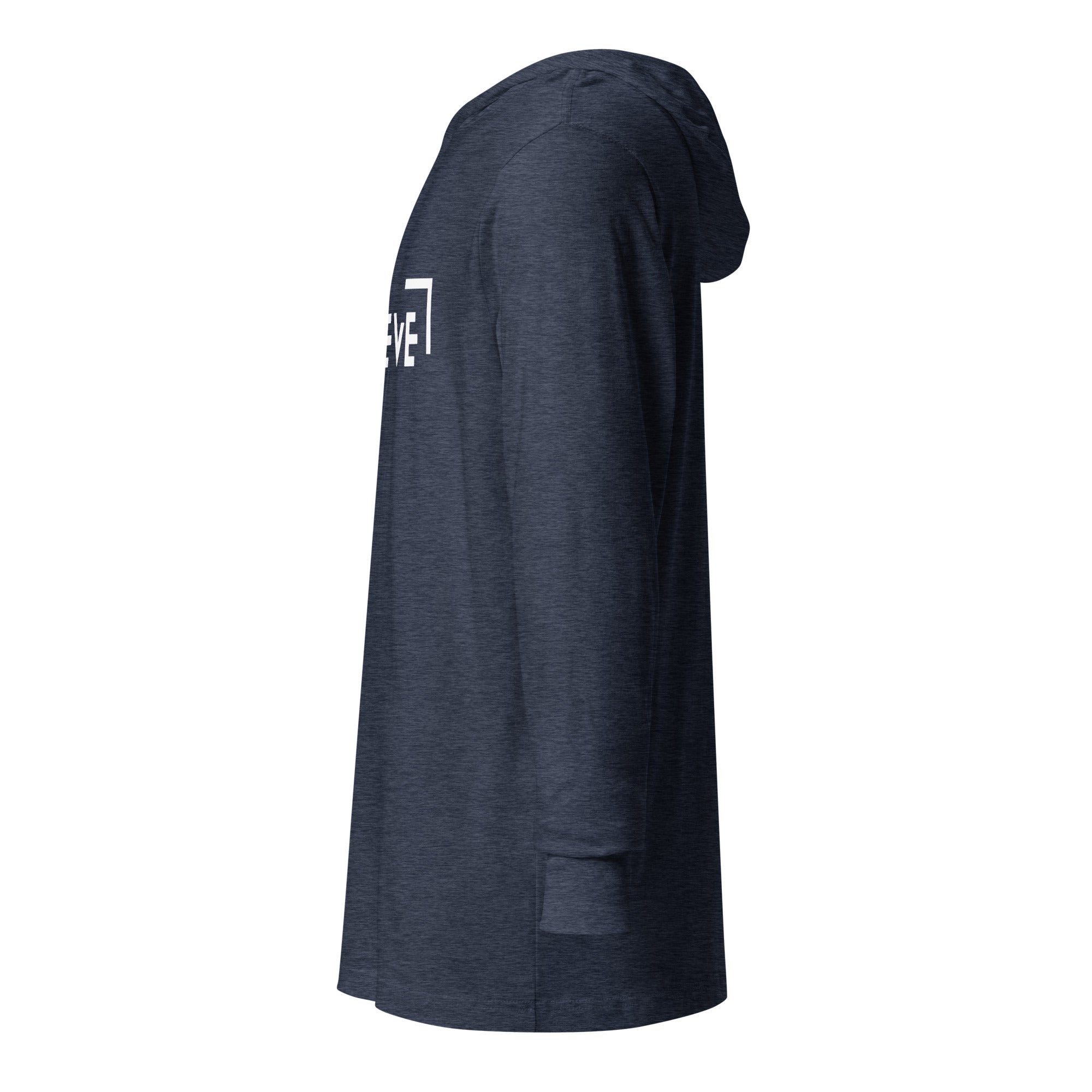 Unisex Hooded Long-Sleeve Tee | Believe Hooded long-sleeve tee AwRans Clothing unisex-hooded-long-sleeve-tee-heather-navy-left-67eb9818d4c10