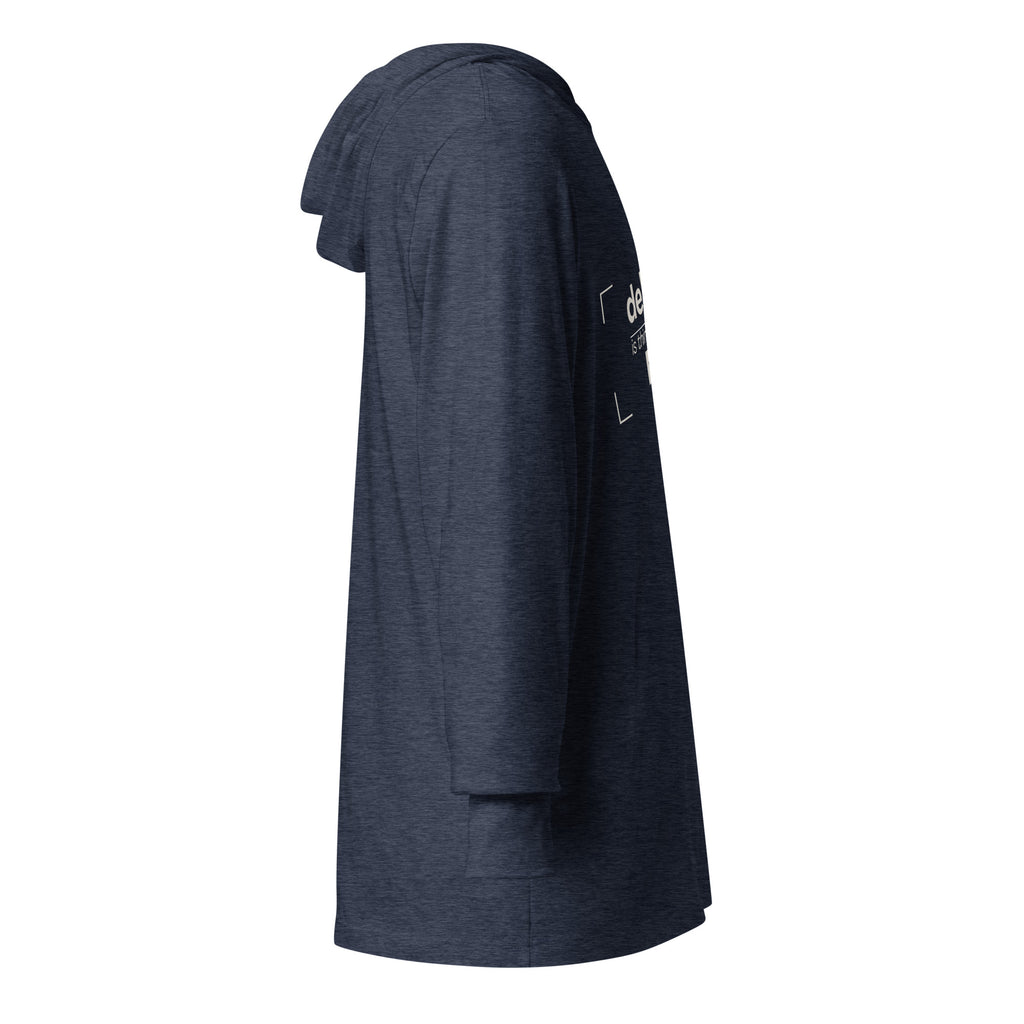 Unisex Hooded Long-Sleeve Tee | Design Is Thinking Made Visual Hooded long-sleeve tee AwRans Clothing unisex-hooded-long-sleeve-tee-heather-navy-right-67eb9b1134d11