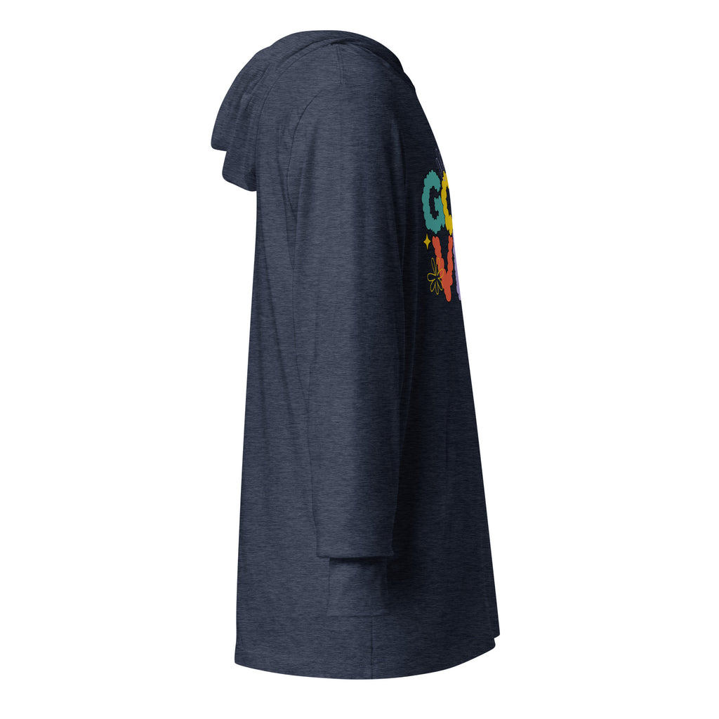 Unisex Hooded Long-Sleeve Tee | Good Vibe Hooded long-sleeve tee AwRans Clothing unisex-hooded-long-sleeve-tee-heather-navy-right-67eb9bb92474b