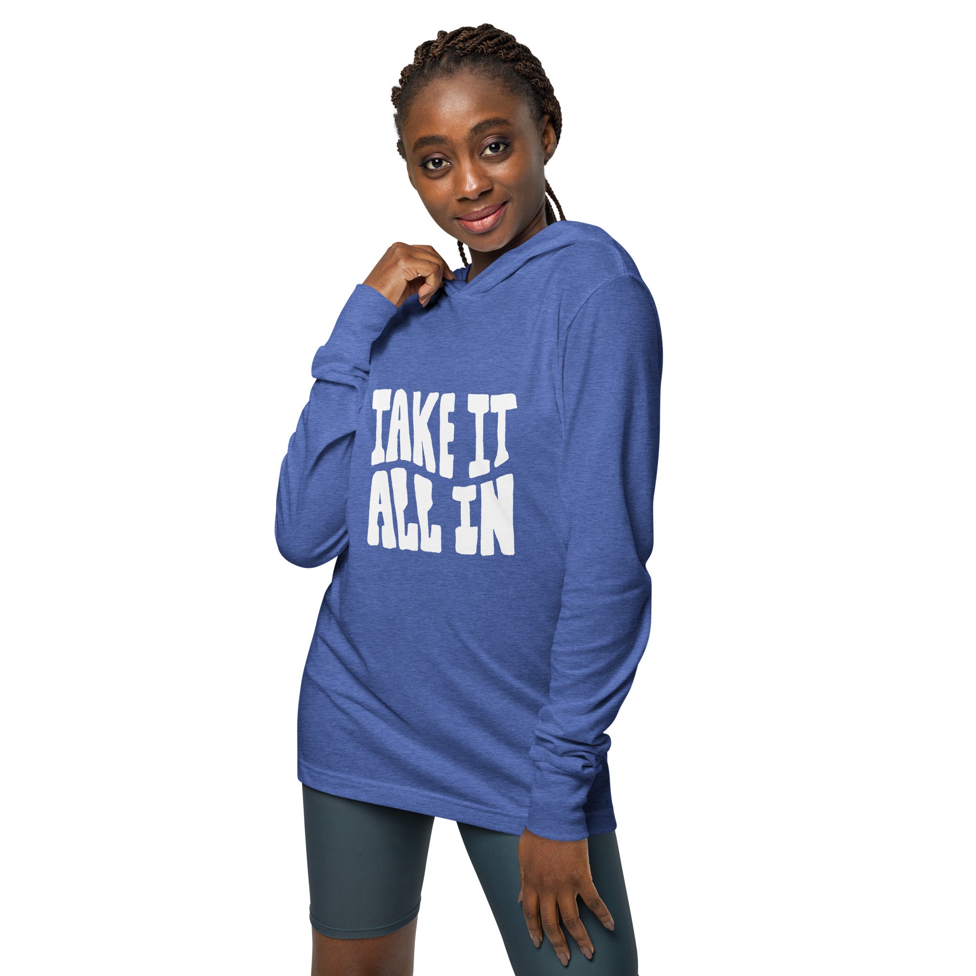 Unisex Hooded Long-Sleeve Tee | Take It All In Hooded long-sleeve tee AwRans Clothing unisex-hooded-long-sleeve-tee-heather-true-royal-front-67eb9421d10df
