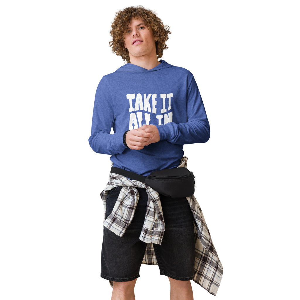 Unisex Hooded Long-Sleeve Tee | Take It All In Hooded long-sleeve tee AwRans Clothing unisex-hooded-long-sleeve-tee-heather-true-royal-front-67eb9421d35d9