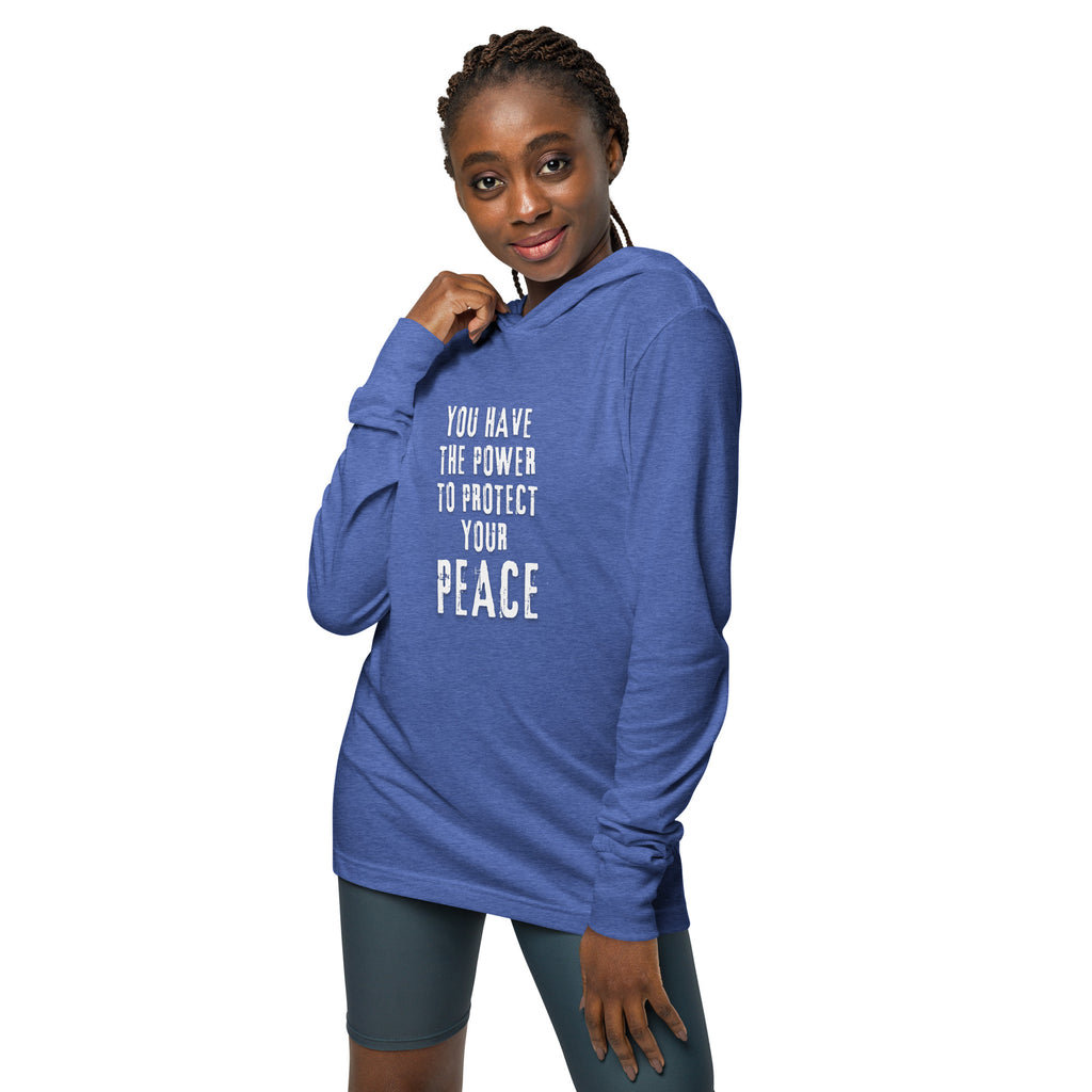 Unisex Hooded Long-Sleeve Tee | You Have The Power To Protect Your Peace Hooded long-sleeve tee AwRans Clothing unisex-hooded-long-sleeve-tee-heather-true-royal-front-67eb958c13919