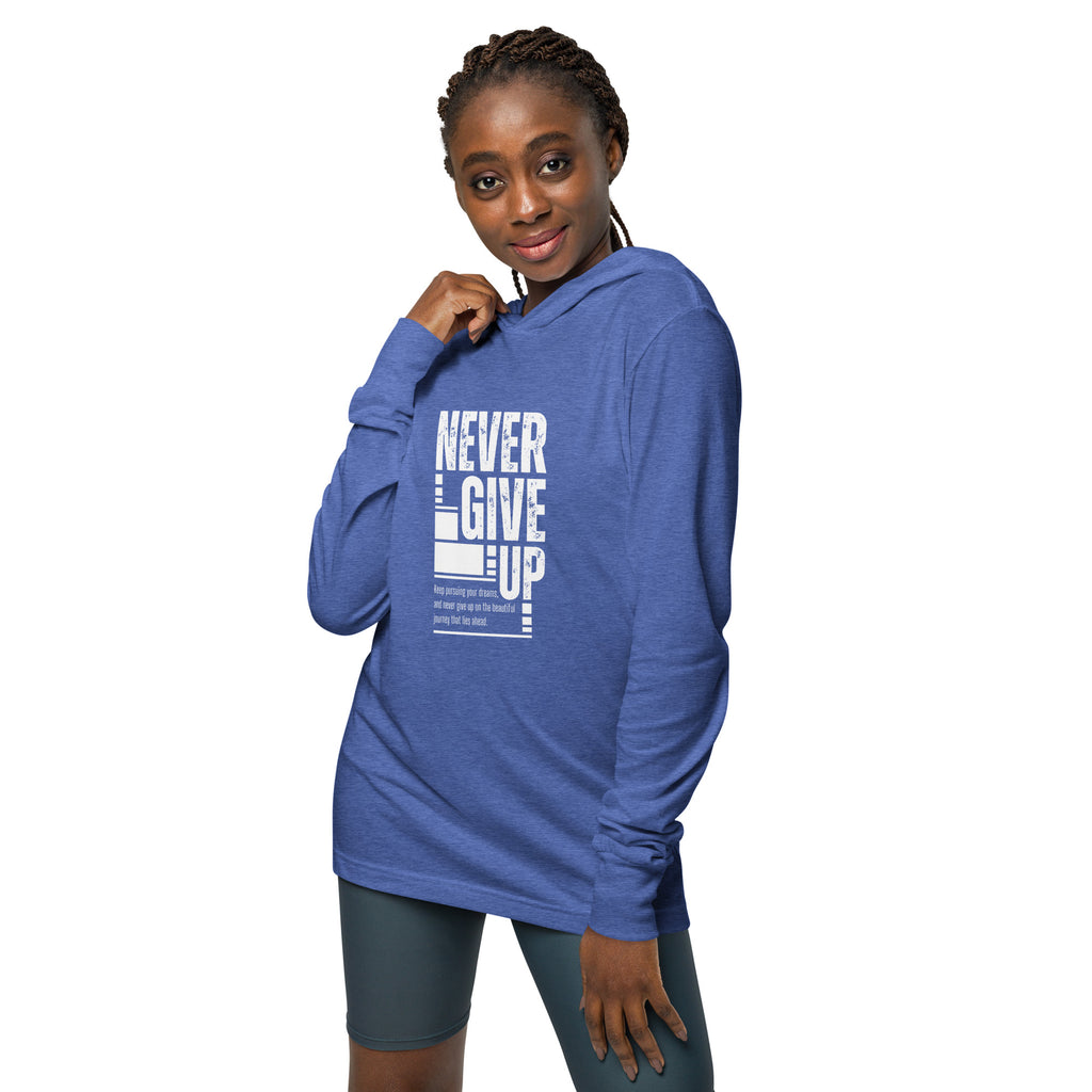 Unisex Hooded Long-Sleeve Tee | Never Give Up Hooded long-sleeve tee AwRans Clothing unisex-hooded-long-sleeve-tee-heather-true-royal-front-67eb96c46edf4