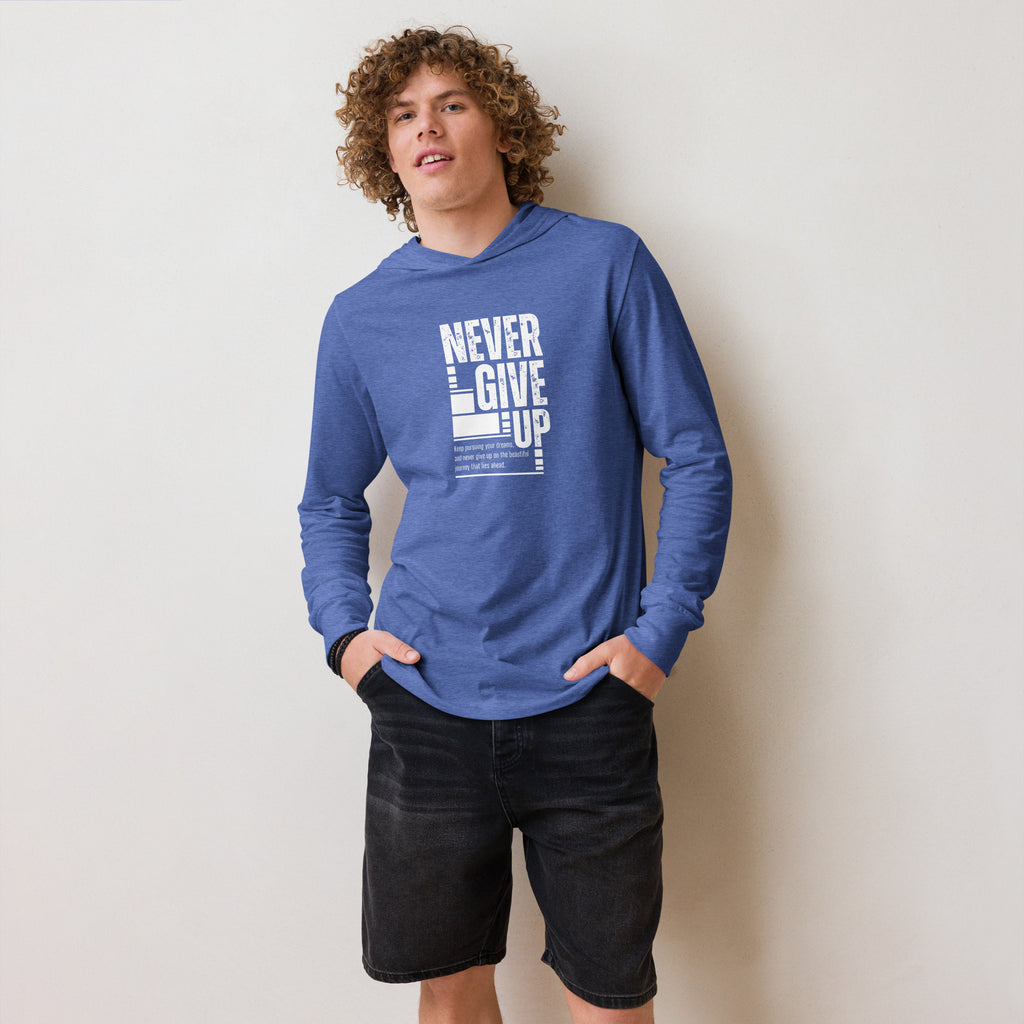 Unisex Hooded Long-Sleeve Tee | Never Give Up Hooded long-sleeve tee AwRans Clothing unisex-hooded-long-sleeve-tee-heather-true-royal-front-67eb96c4705fb