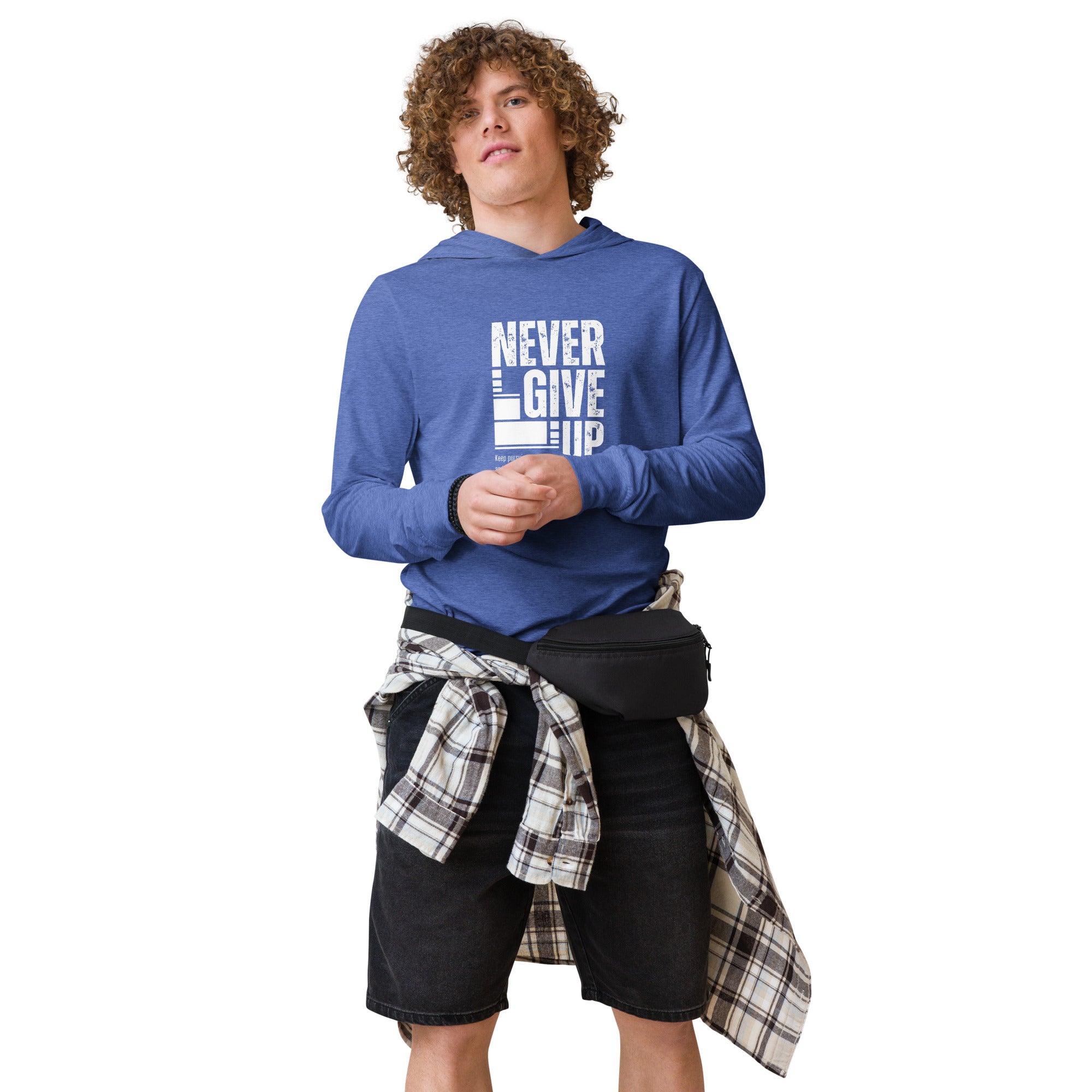 Unisex Hooded Long-Sleeve Tee | Never Give Up Hooded long-sleeve tee AwRans Clothing unisex-hooded-long-sleeve-tee-heather-true-royal-front-67eb96c471375