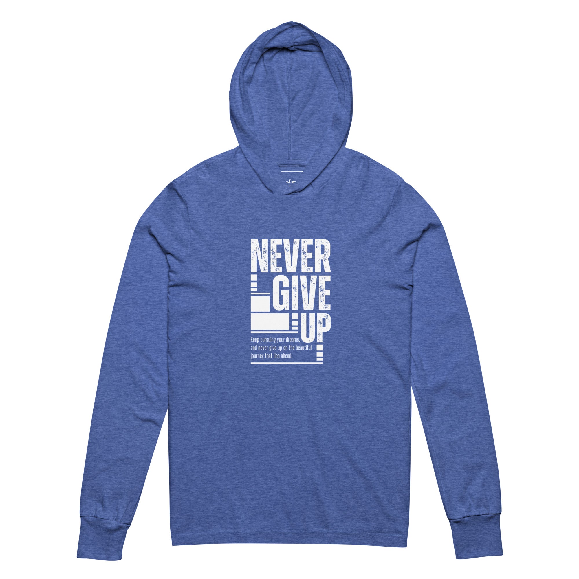 Unisex Hooded Long-Sleeve Tee | Never Give Up Hooded long-sleeve tee AwRans Clothing unisex-hooded-long-sleeve-tee-heather-true-royal-front-67eb96c472037